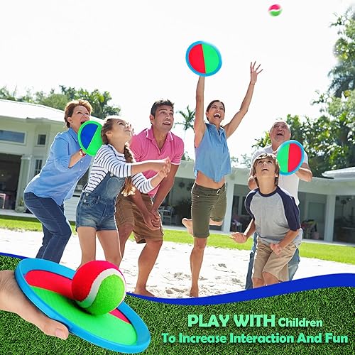 Miniatura 5 de Charniol Juego de juguetes para niños, juego de lanzamiento y atrapa, 12 palas, 6 bolas, juego de playa, juegos deportivos de pelota para lanzar y