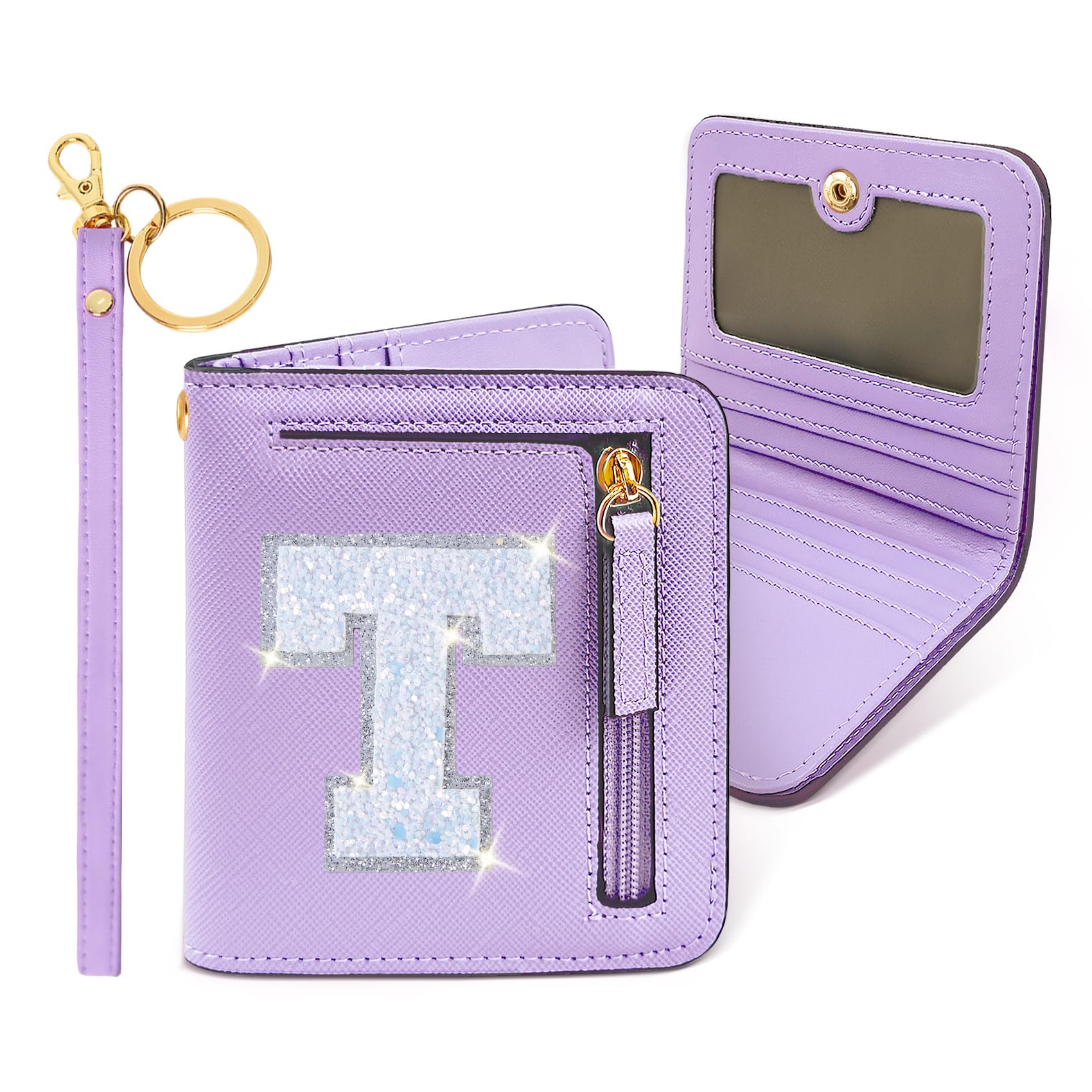 COSHAYSOO Mini Wallet with RFID Blocking Initial Monogrammed for Girls Birthday Valentines Easter Mothers Nurse Day Graduation Thanksgiving Appreciation Halloween Christmas New Year Gifts Letter T