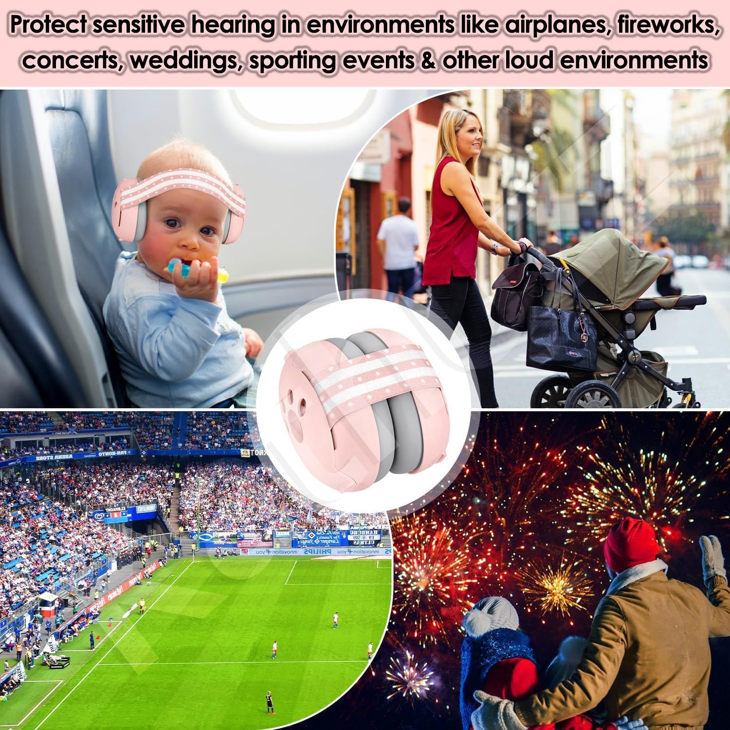 Kathuzz Baby Ear Muffs with 25dB NRR Noise Cancellation Ear Muffs for Baby Ear Protector for Flight Sleep Travel 0-36 Month Baby Noise Cancelling Ear Muffs Adjustable Headband Infant Babies Headphones 3