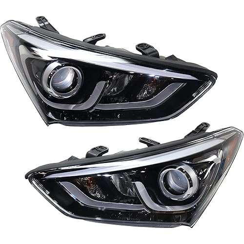 Garage-Pro Headlights for Hyundai Santa Fe Sport 2017-2018 Headlights Assembly Pair Halogen with Bulbs Projector LED Accent, without Ultimate Package Replaces # 921014Z500, 921024Z500