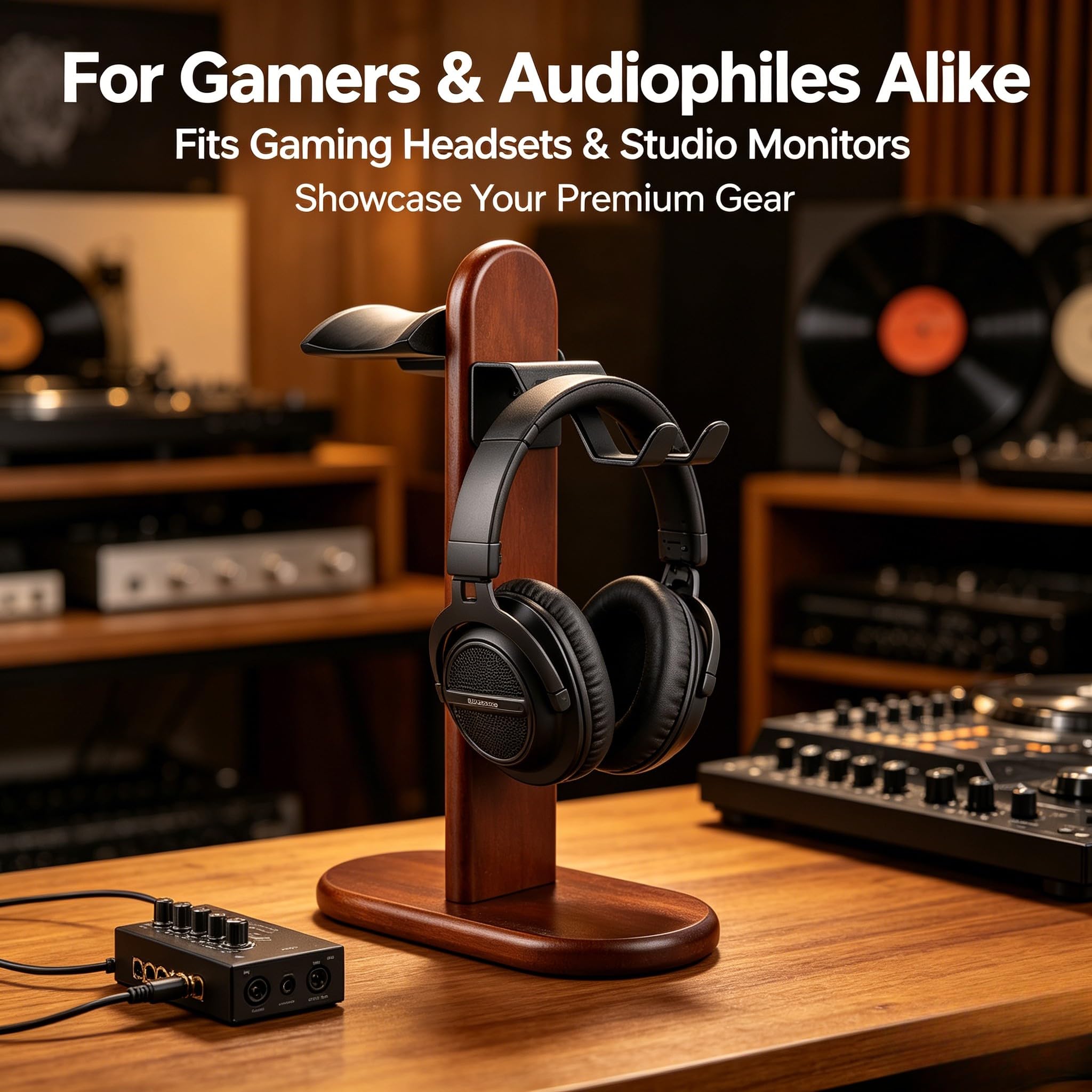 Supporto per controller e cuffie da gaming, in legno, con supporto per cuffie, accessorio da scrivania universale, per controller e smartphone/tablet