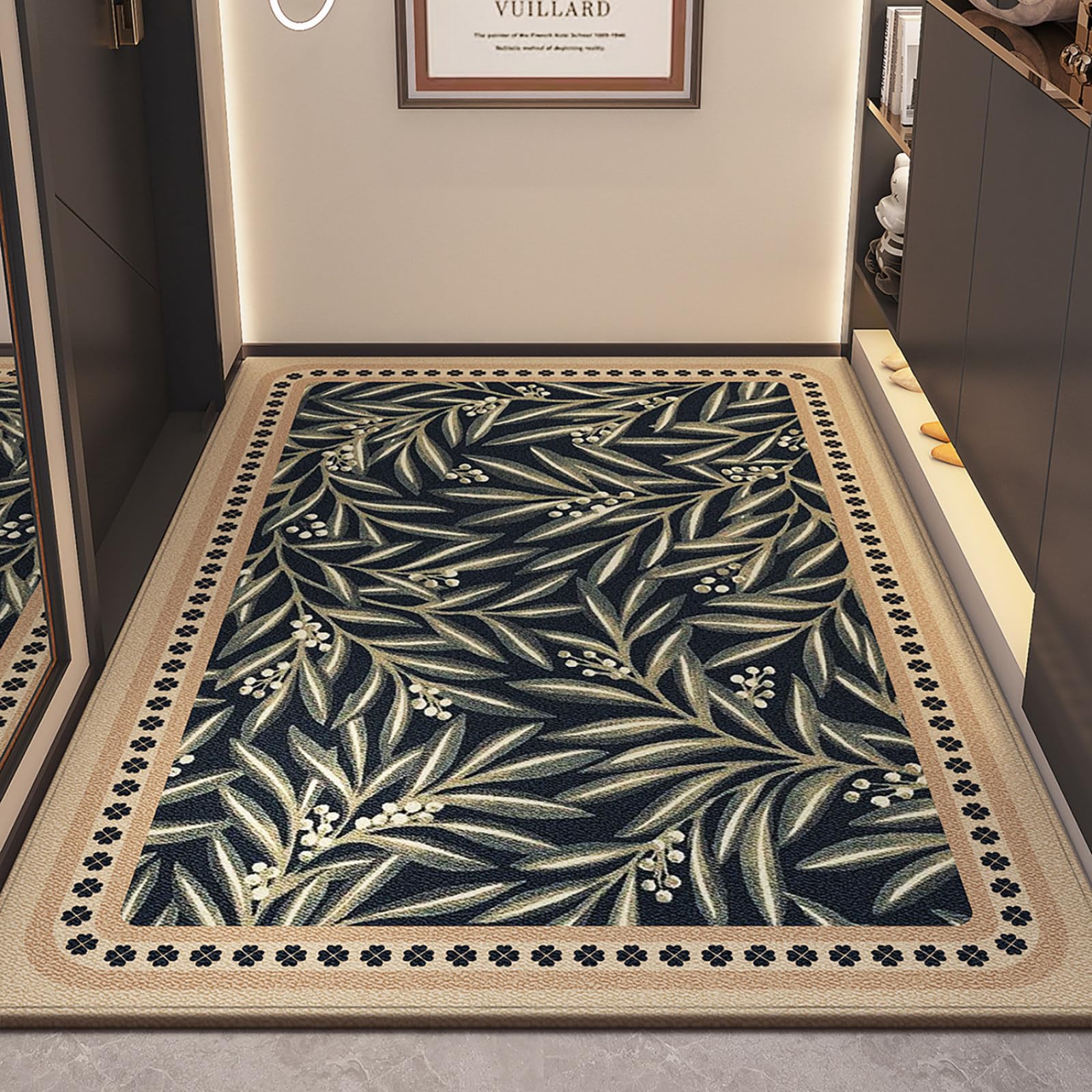Tapis entrée intérieur moderne motif plante paillasson antidérapant 80x120