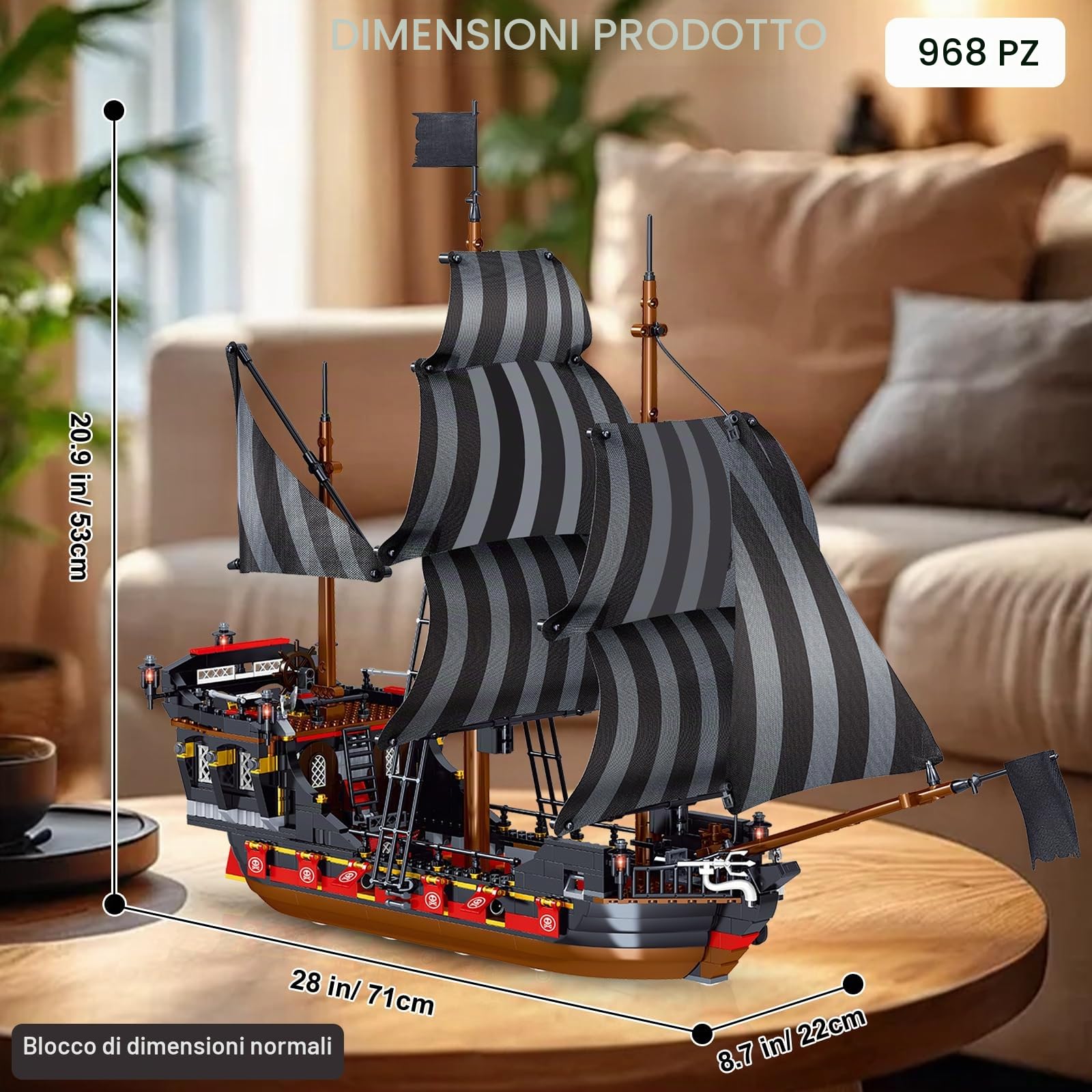 Giocattolo a blocchi da costruzione, nave pirata formato regolare kit di modelli di mattoni, costruzione creativa di navi, regalo di Compleanno per adolescenti bambini 8+, 1182 pezzi