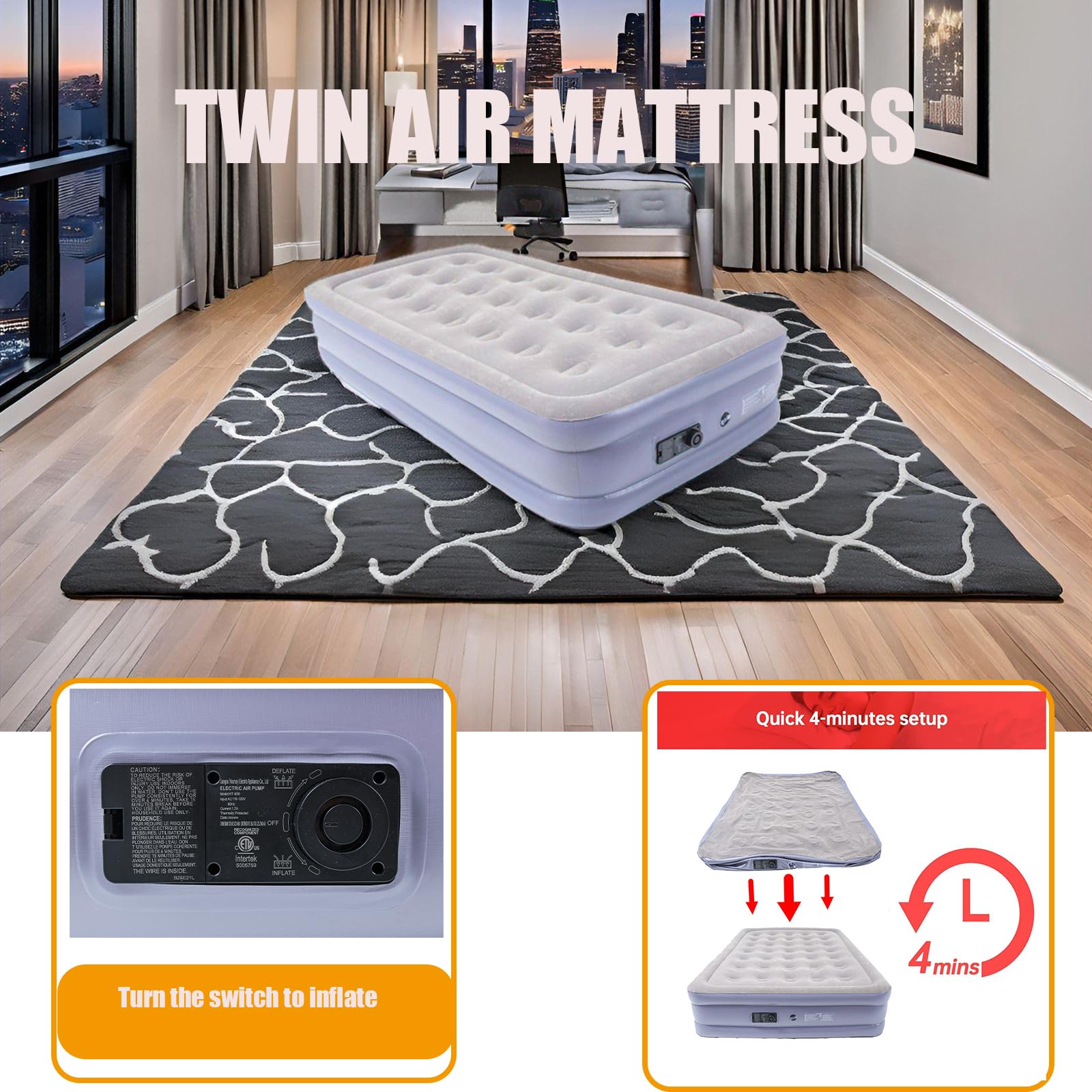 Icelus Colchón Hinchable Cama Hinchable Autoinflable 191 x 99 x 41 cm Apto para 1 Personas Cama de Invitados con Bomba Eléctrica