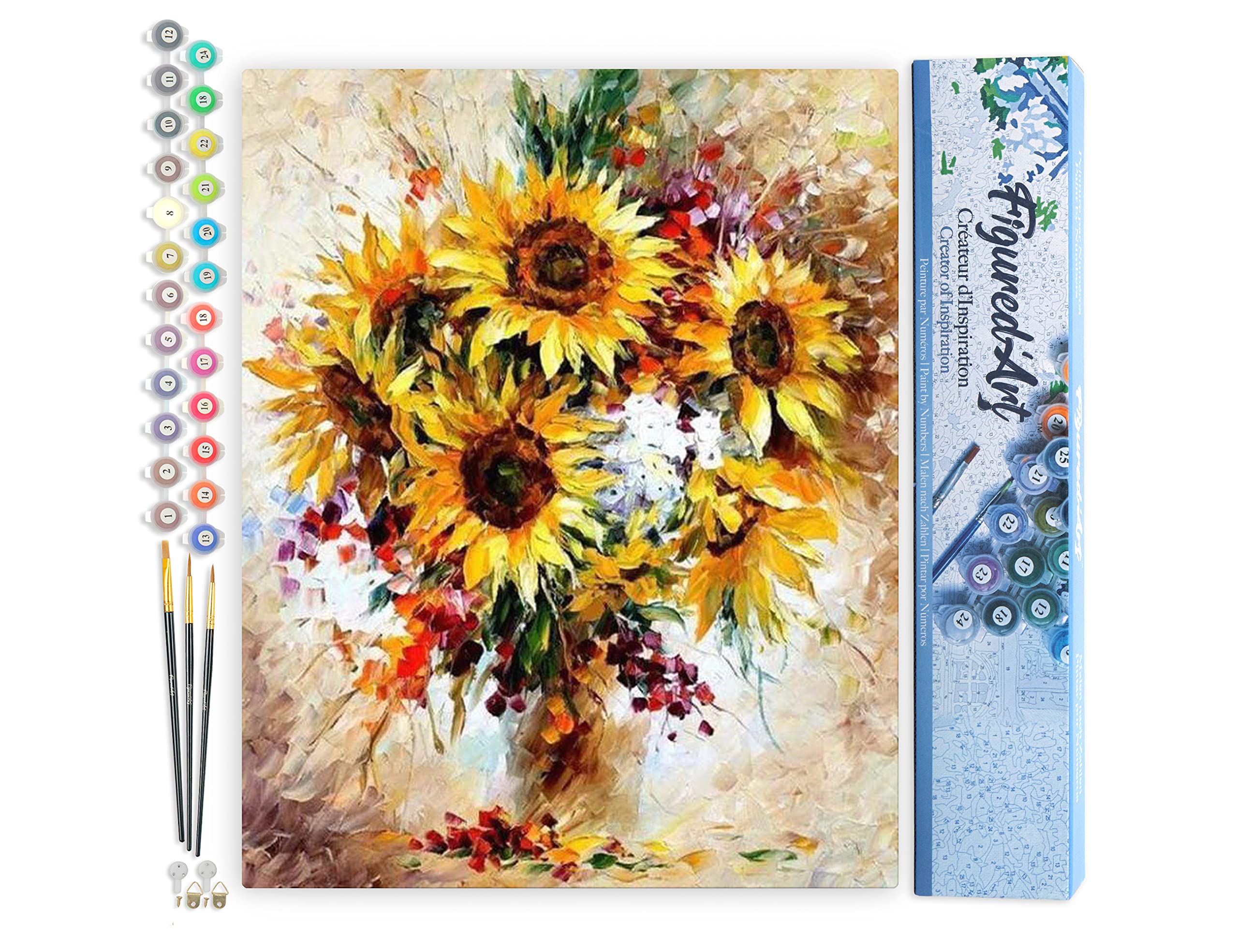Figured'Art Paint by Numbers for Adults Pretty Sunflowers 40x50cm - Craft Art Painting DIY Kit Rolled Canvas Without Frame โ image 1