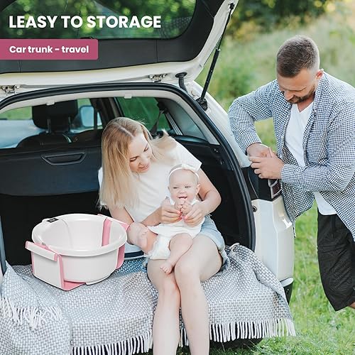 Miniatura 7 de Collapsible Baby Bathtub, Baby Tubs for Newborns with Soft Cushion & Thermometer & Toy Organizer Mesh Bag, Infant Bathtub to Toddler 0-36 Months,