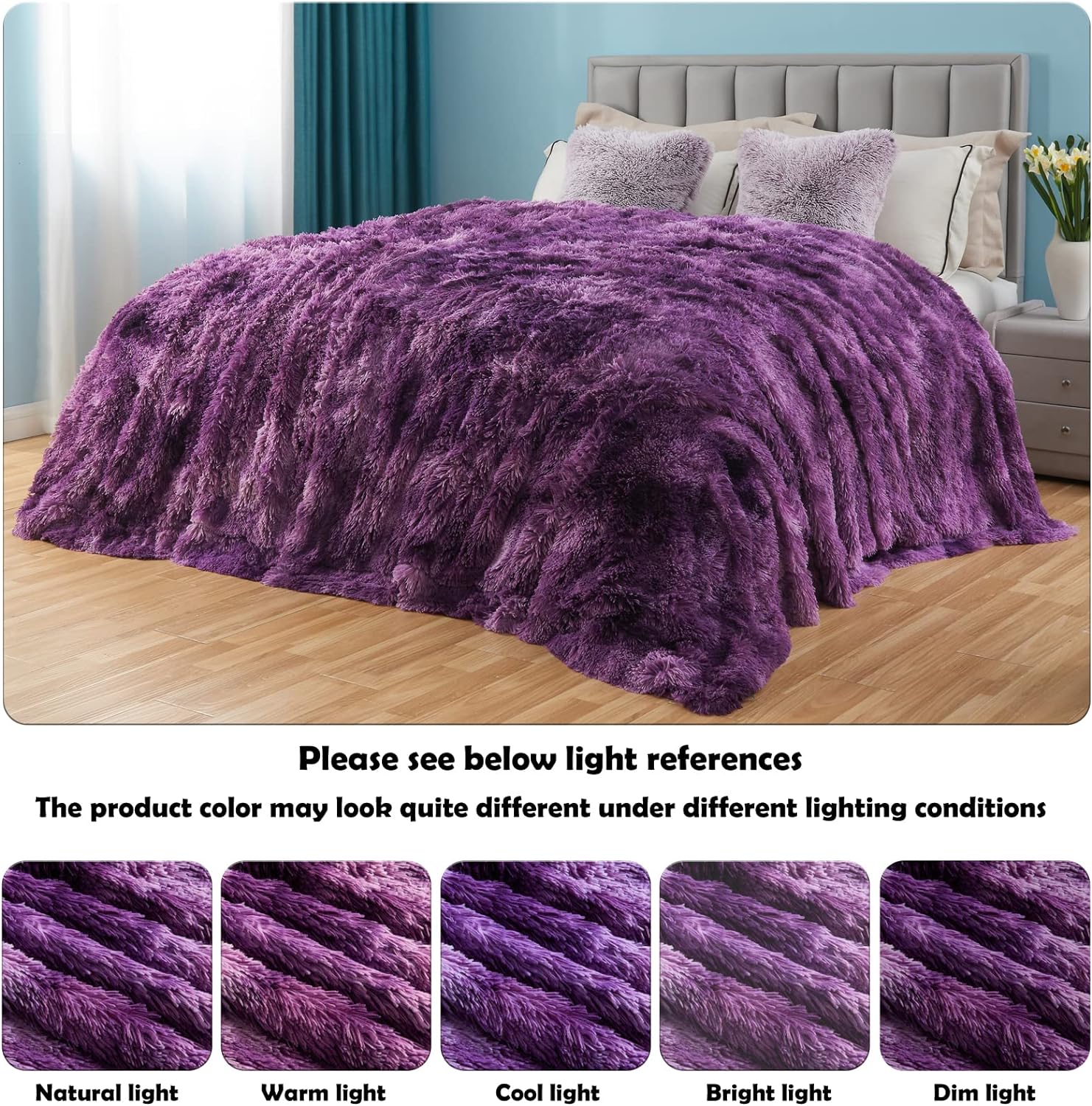 GONAAP Fuzzy Faux Fur Throw Blanket Tie-dye Violet Purple Super Soft Cozy Plush Fuzzy Shaggy Blanket for Couch Sofa Bed (Tie-dye Violet Purple, Throw(50"x60")) - Image 5