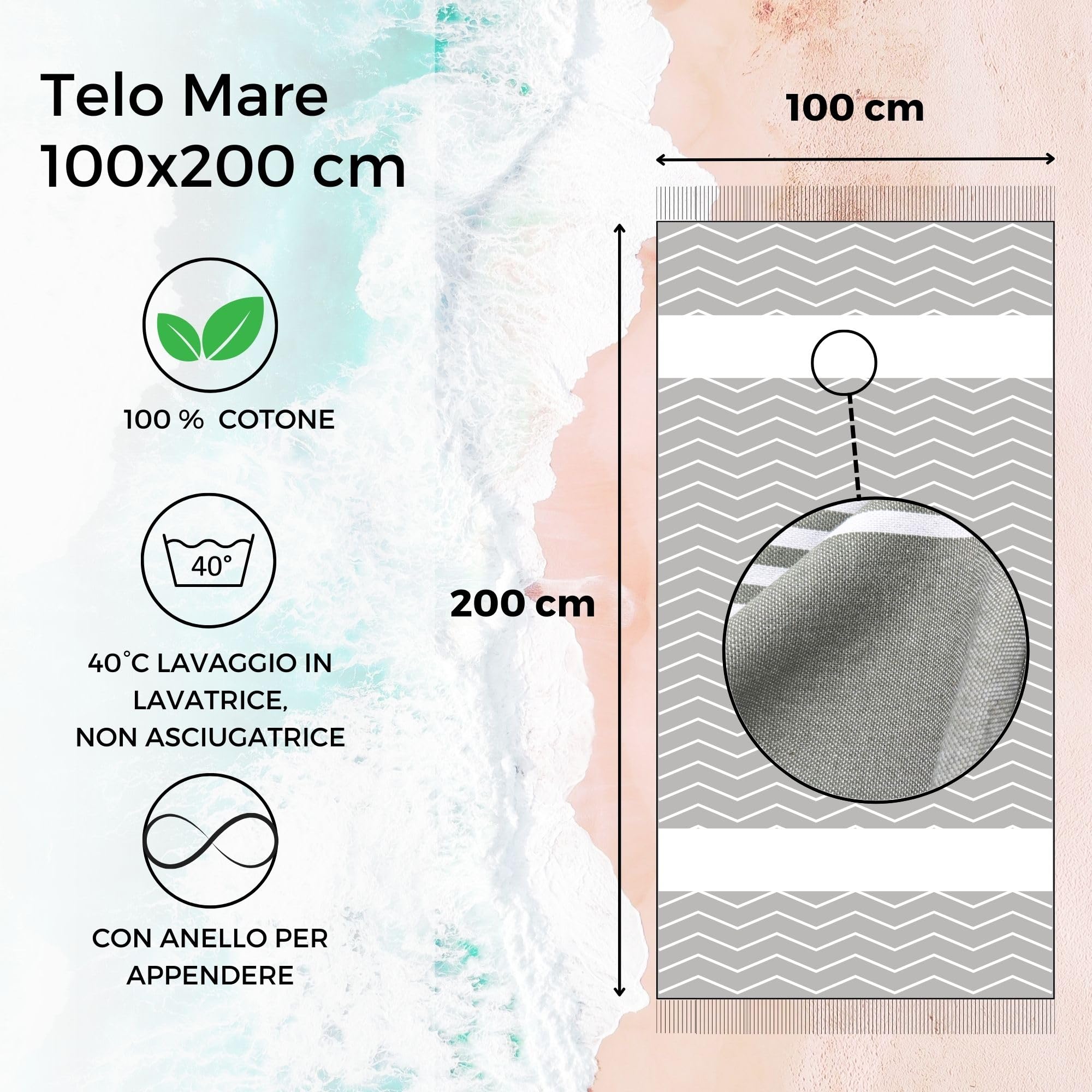 furora HOLIDAY Telo Mare Cotone - Grande 200x100 cm - Ultra Leggero - Asciugatura Rapida | Asciugamano Mare Donna e Uomo: Facile da Pulir - multifunzionale per Spiaggia, Piscina, Viaggio, Outdoor
