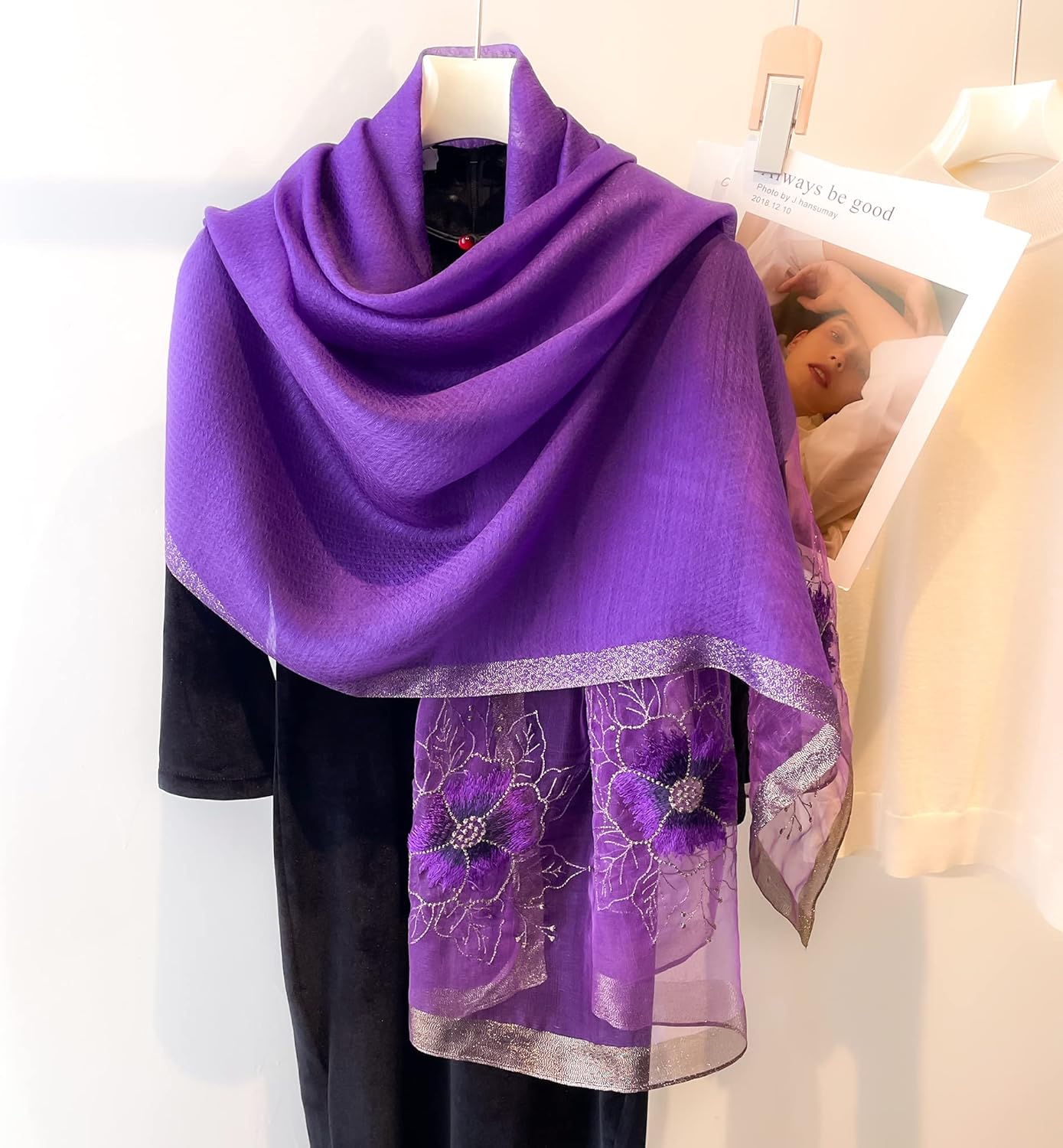 WINCESS YU Women Mulberry Silk Scarf Long & Large Embroidered Floral Pattern Shawl and Wraps Neckerchief for Hair & Neck… - Image 4