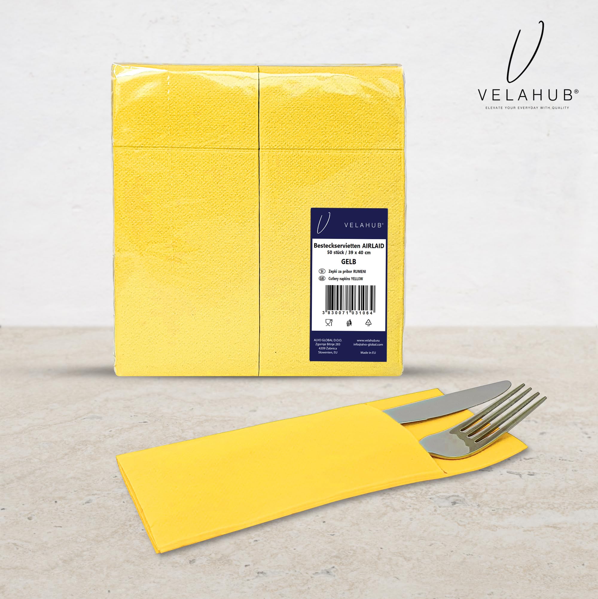 VelaHub Airlaid 50 Cutlery Napkins, Disposable Napkins, 39 x 40 cm, Yellow - Image 2