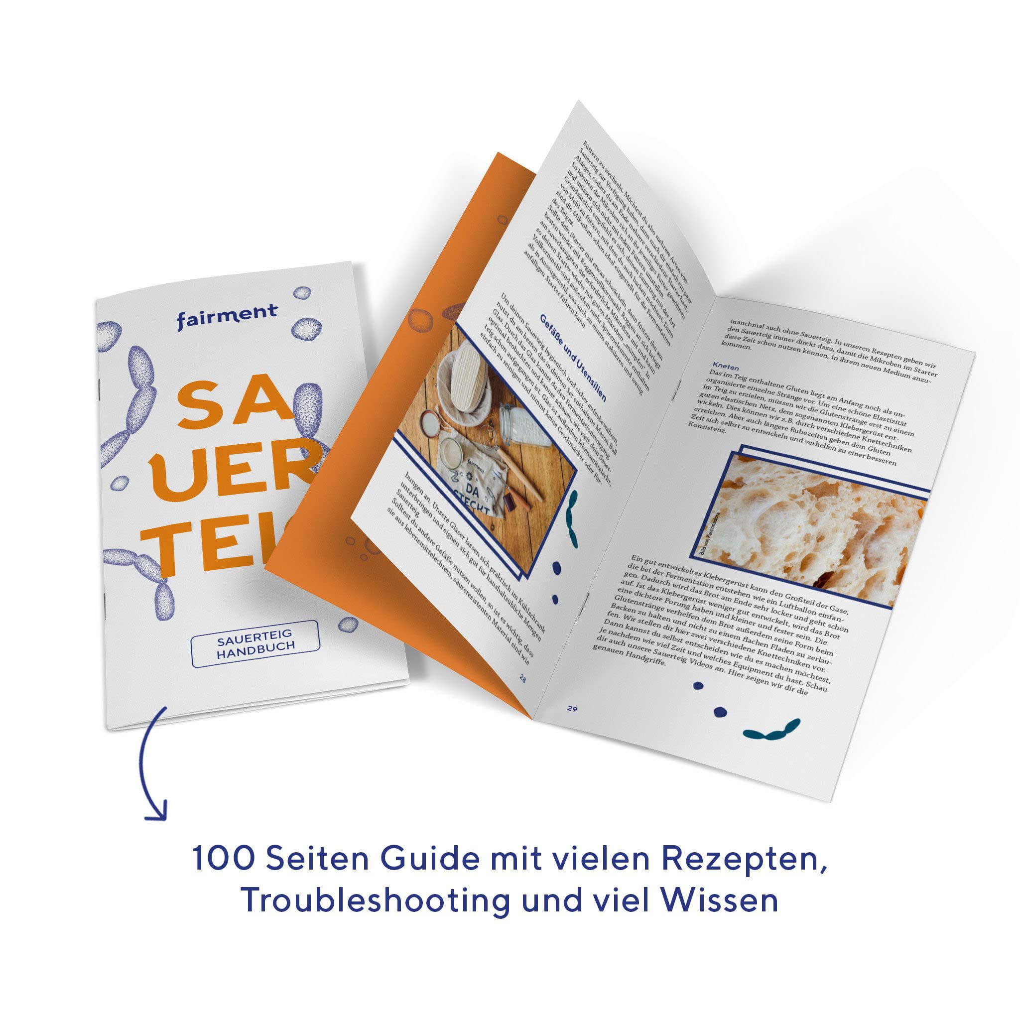 Sauerteig Starter Kit von fairment - Sauerteigbrot selber backen, inkl. Roggensauerteig Anstellgut (vegan, bio), Gärkörbchen, Teigschaber, Gärglas mit 473ml Fassungsvermögen, Rezept