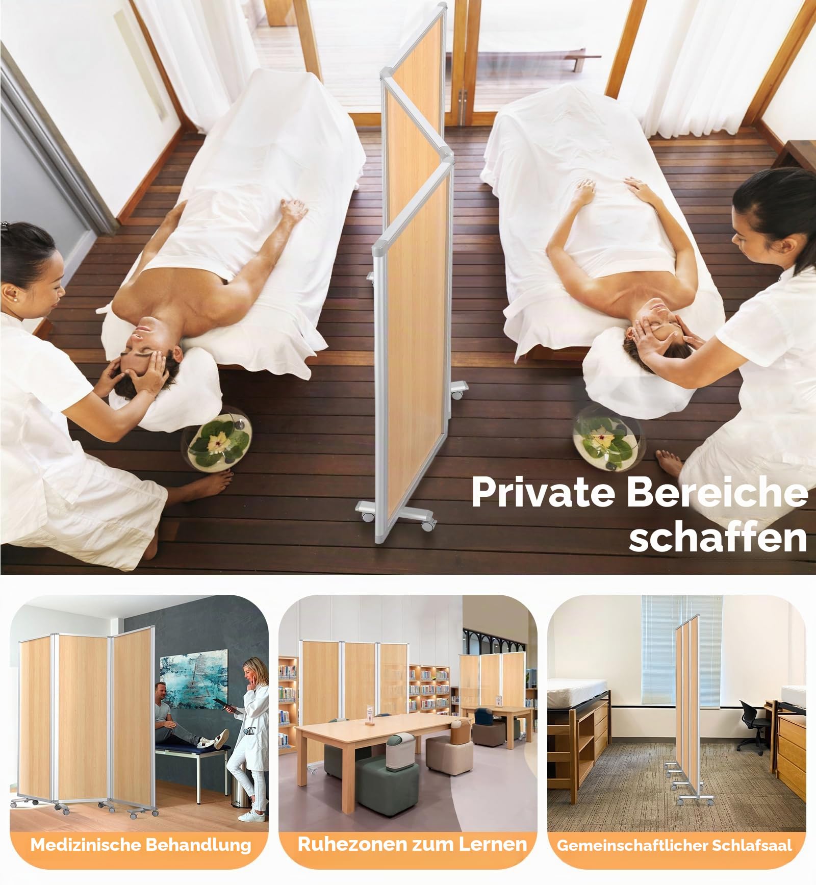 SWANCROWN Mobile Stellwand 180 x 180 cm, Pinnwand mit Rollen | 3-Teilig, Doppelseitig Nutzbar, auf 60 cm Zusammenklappbar, Stabiler Aluminiumrahmen, Präsentationswand Mobil für Büro