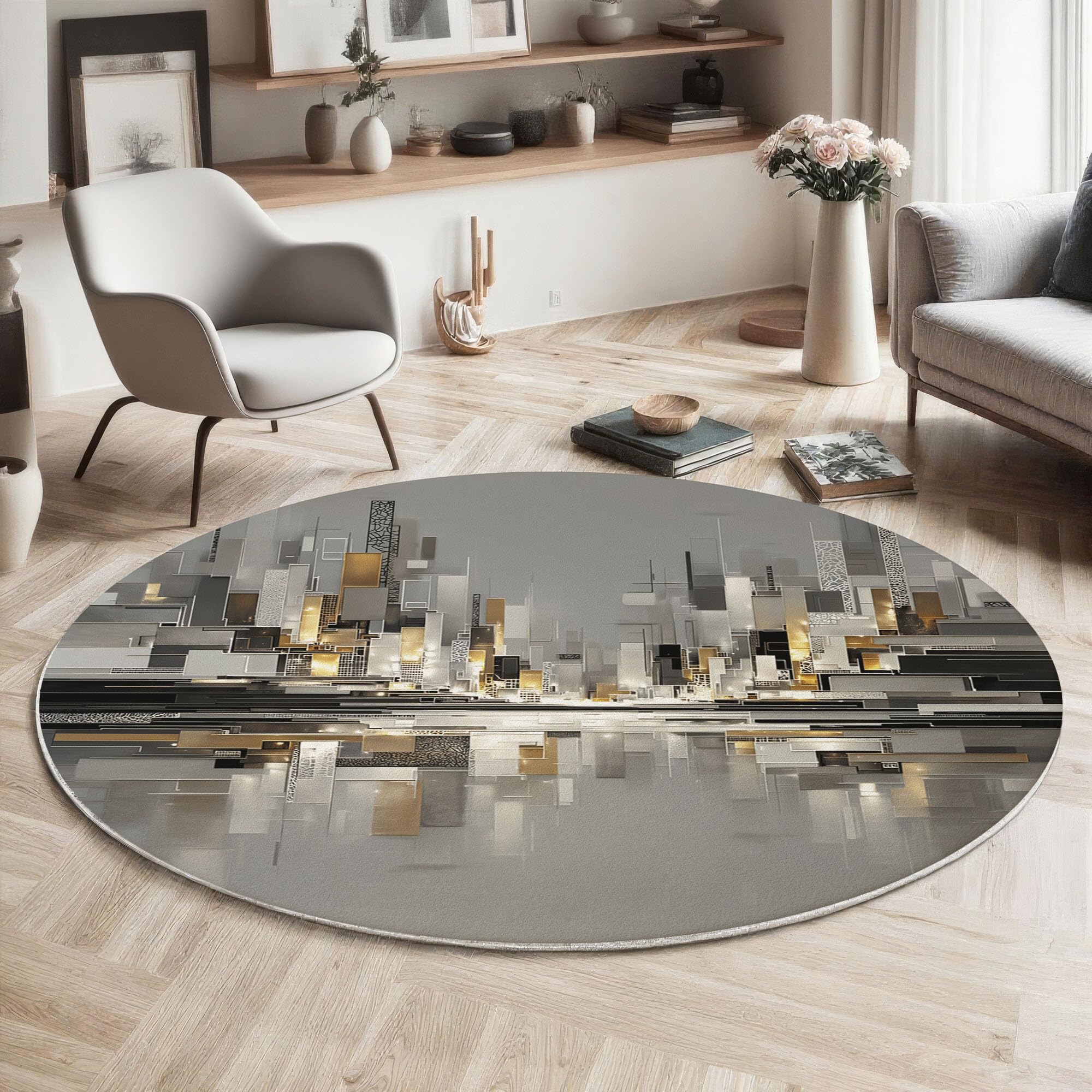 Tapis rond architecture moderne doux et machine lavable pour un entretien facile