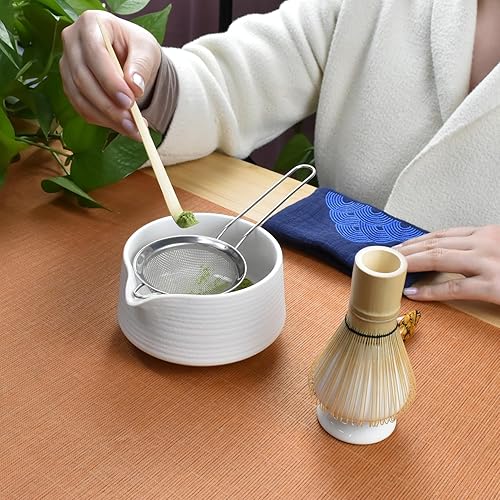 Miniatura 3 de Artcome Juego de herramientas Matcha Kit completo con cuenco de matcha con boquilla, batidor de bambú, cuchara de té, soporte para batidores,