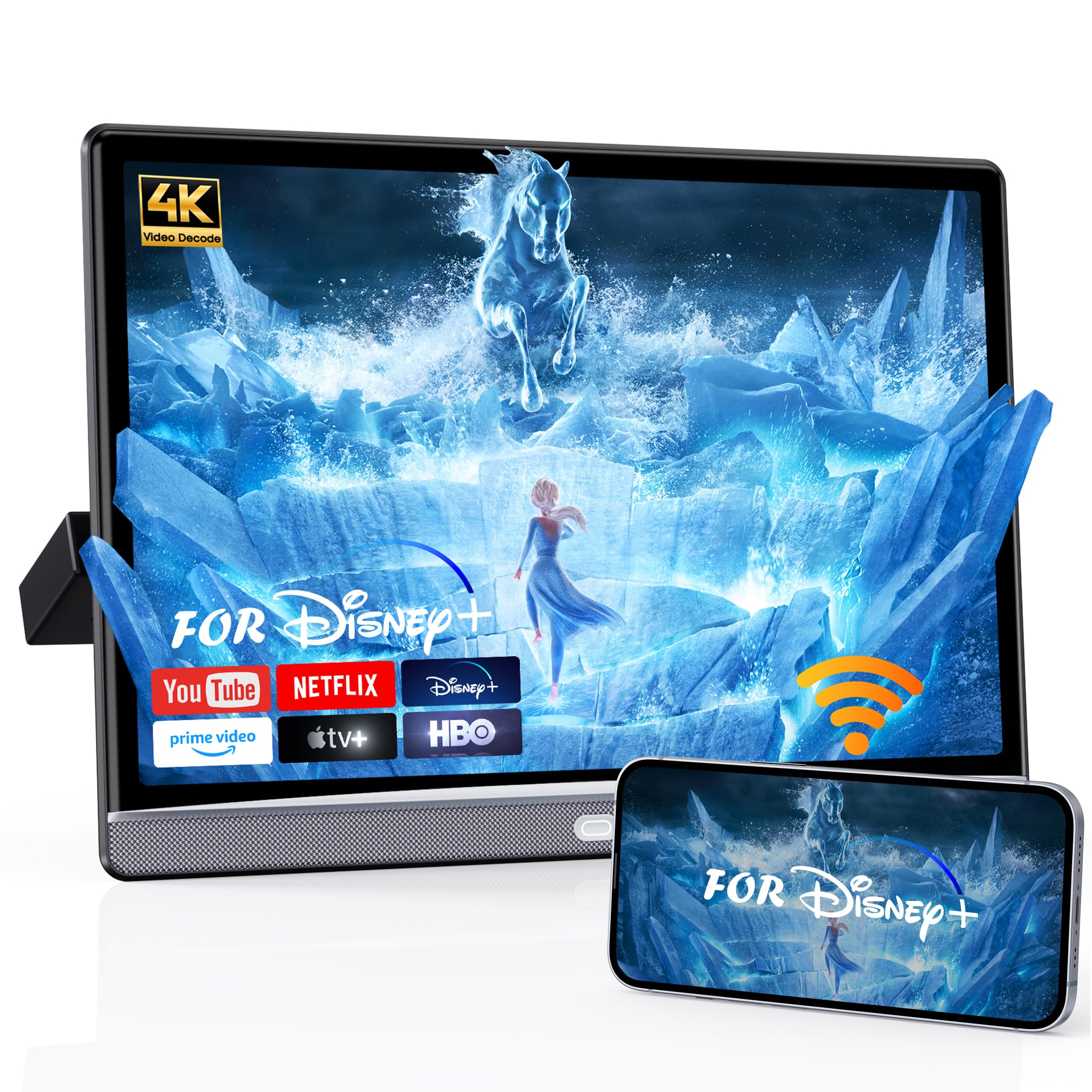 13.3" Car TV for Back Seat, 4K Android Headrest Monitor for Car, 4G+64G Portable Rear Entertainment System, Support Phone Wireless Mirror Link Touch