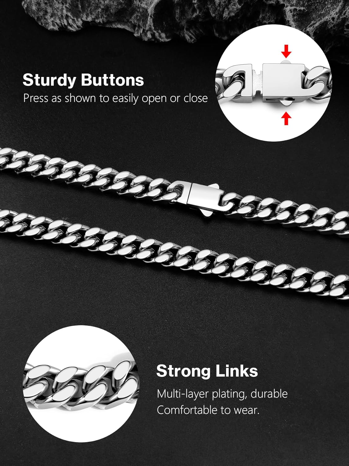 Stainless Steel Cuban Link Chain Necklace for Men, Real Gold/Black Plated Curb Chains, 5/7/9/11mm width,18"-30" Length Hip Hop Jewelry Gift, Send Gift Box - Image 6