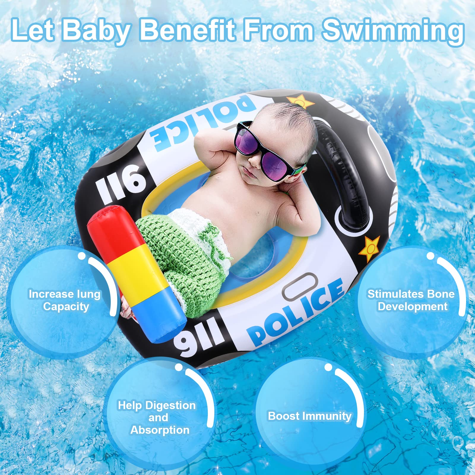 Anello di Nuoto del Fumetto,Auto Della Polizia Salvagente Neonato Galleggiante Gonfiabile del Bambino Dell'anello di Nuoto del Float Salvagente Seggiolino and Gonfiatore Bambini Piscina Giocattolo