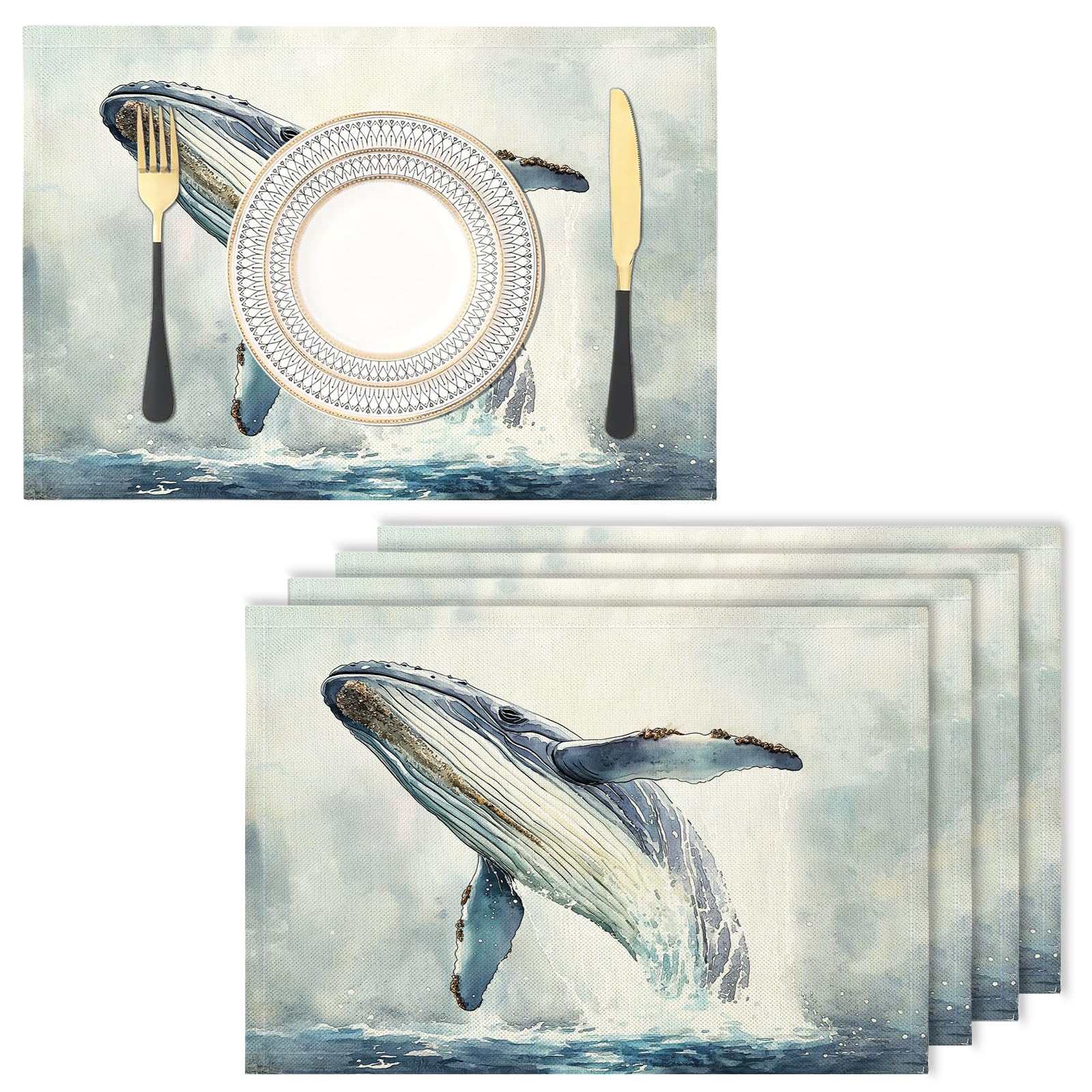 Set de table aquarelle baleine pour cuisine et repas de mariage