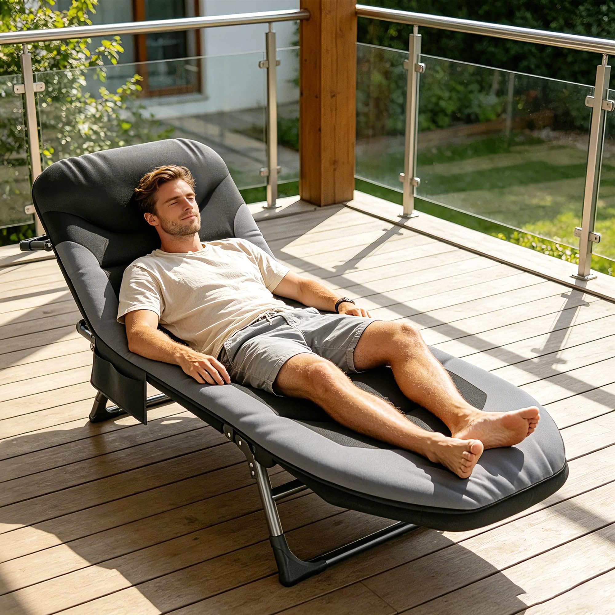 Lit de Camping Pliable 1 Personne XXL, Chaise de Camping Extra Large, 190 x 65 x 30 cm, 6 Dossiers Réglables, Charge Jusqu'à 150 kg - pour Intérieur, Extérieur, Jardin, Pêche