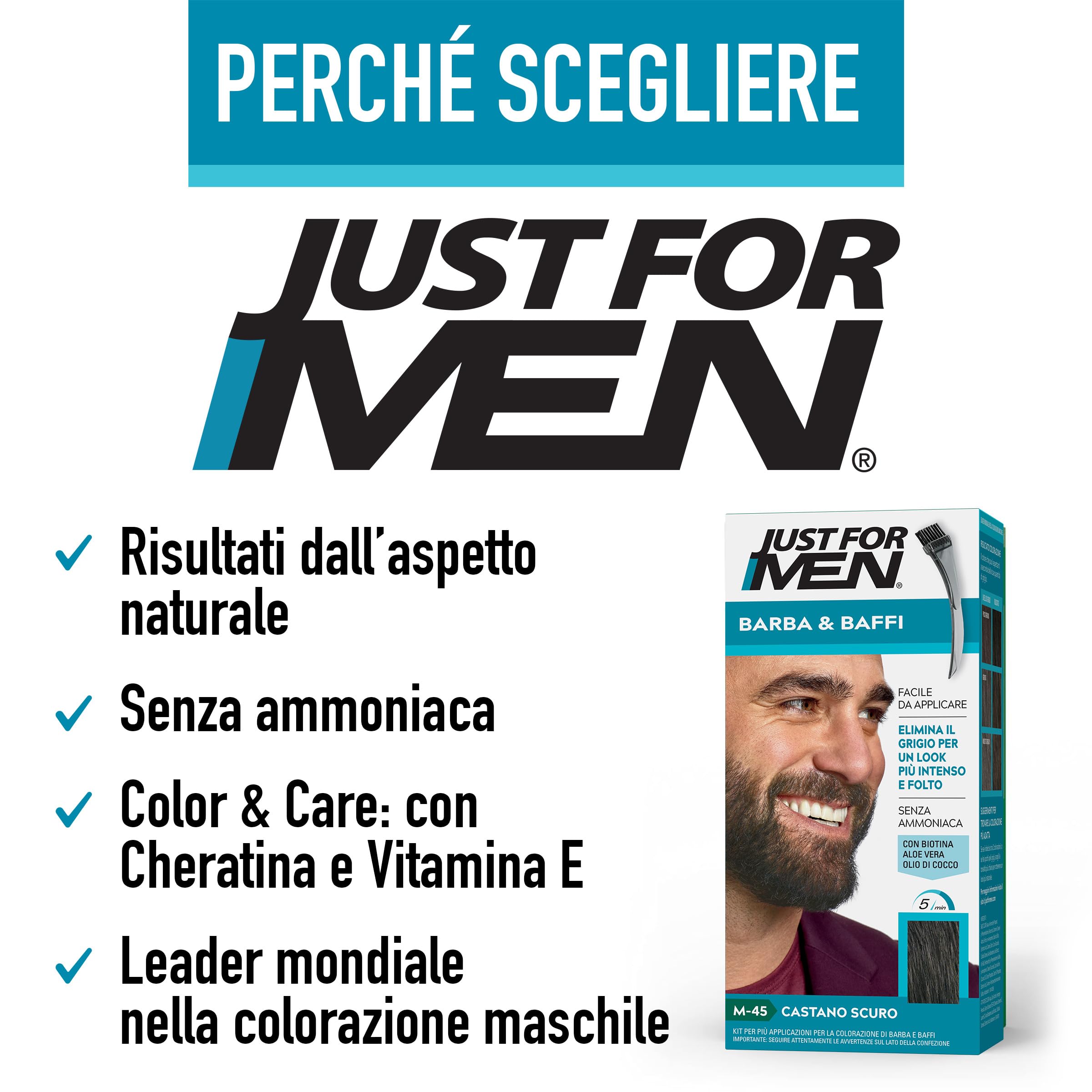Just for Men Barbe & Moustache, Teinture pour barbe homme, couleur châtaigne moyenne, élimination des poils gris, avec peigne applicateur - M35 (3 Pack)