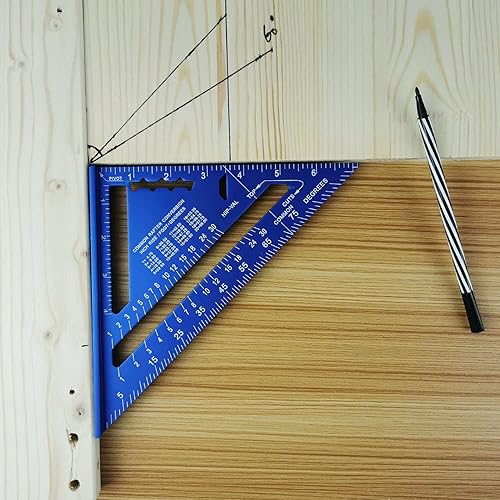 Miniatura 2 de ASNOMY Regla de triángulo imperial de 7 y 12 pulgadas, regla triangular azul, transportador cuadrado, regla triangular de aleación de aluminio de