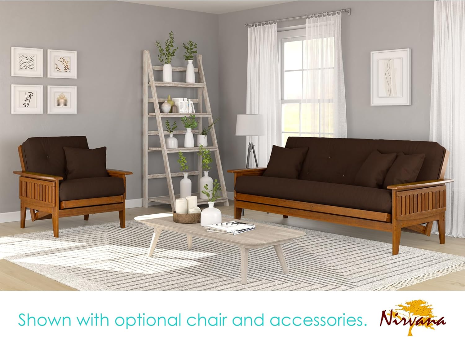 Nirvana Futons Eastridge Futon Set - Queen Size, Frame, 8" Mattress, Microfiber Sussex Fudge Cover