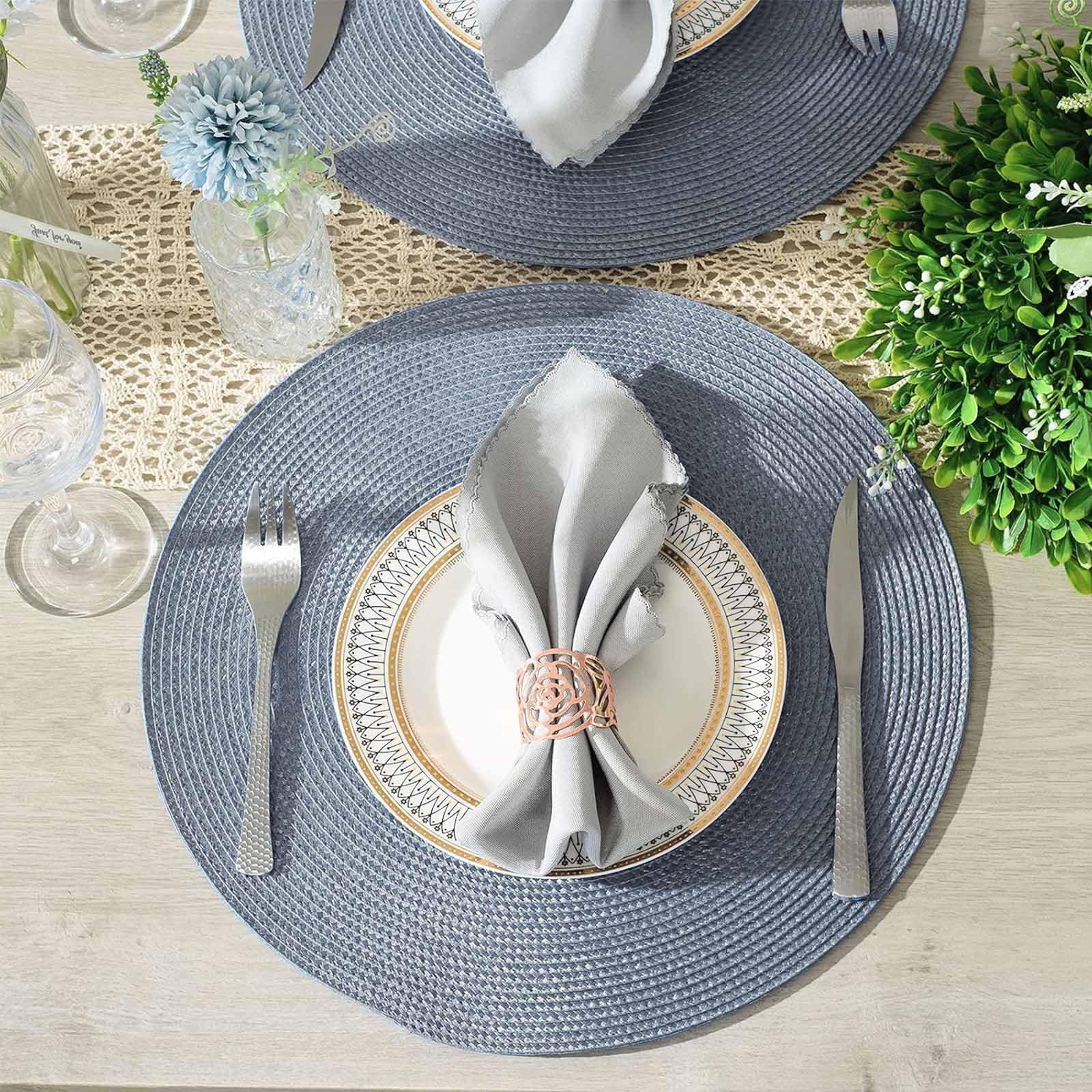Lot De 8 Sets De Table Ronds Tressés - Diamètre 38,1 Cm - Polypropylène écologique - Vert Sauge - Pour Intérieur/extérieur