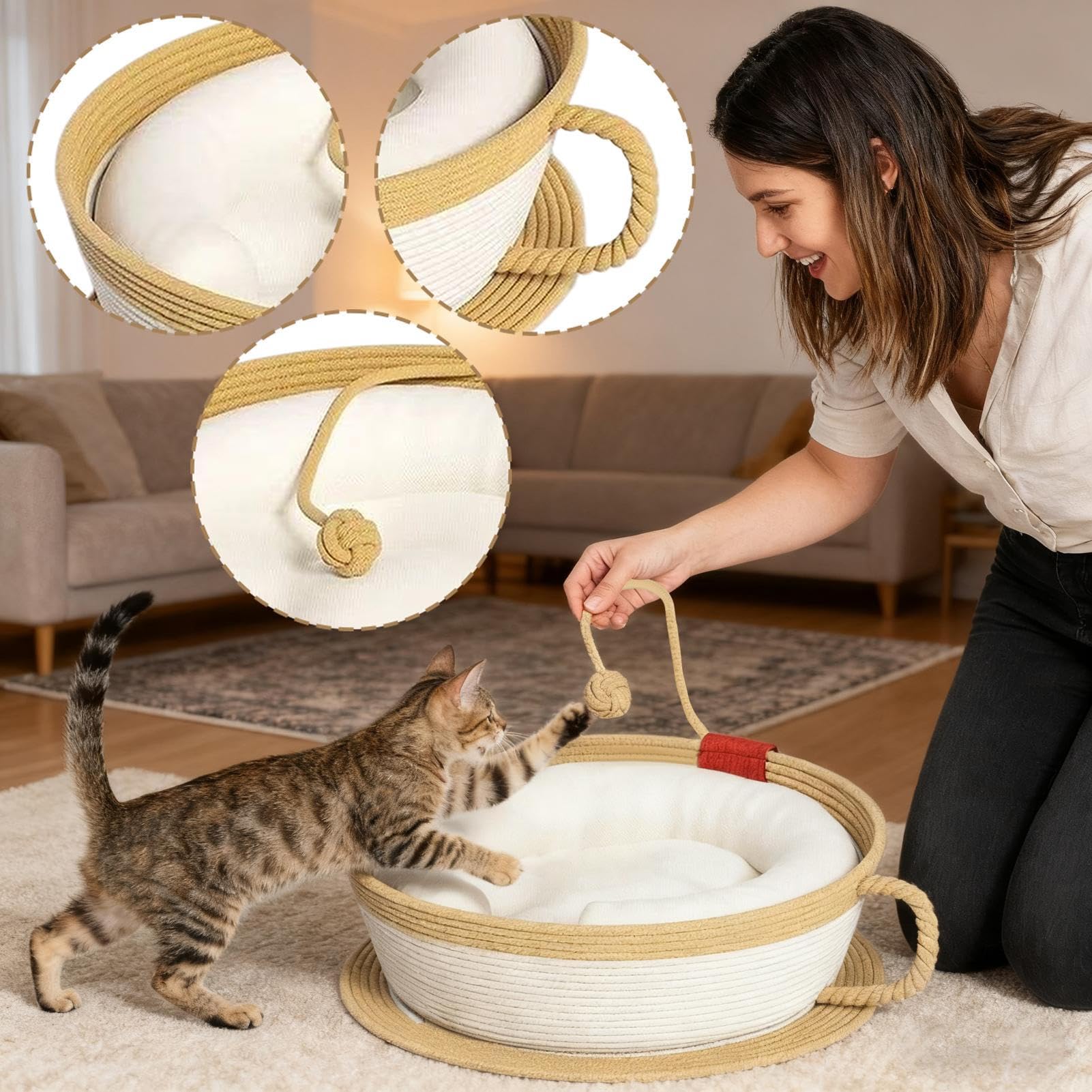 Letti per Gatti - Tappetino Graffiante a Forma di Tazzina da Caffè - Casetta Grattatoio Carina e Divertente per Interni - per Scrivania Comodino Auto Sedia Divano Tavolo Natale Inverno Gioco