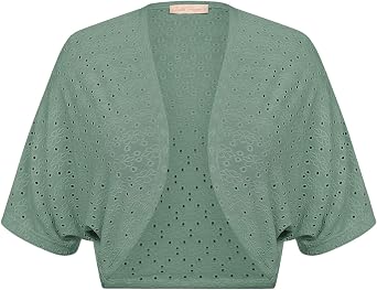 Belle Poque Womens Open Front Bolero Shrug Batwing Short Sleeve Cropped Cardigan Lightweight