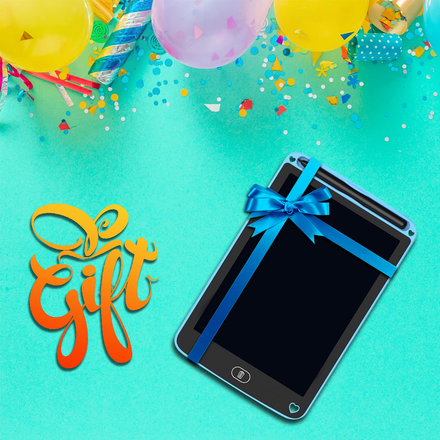 DeoDap LCD Writing Pad/Tablet with Rakhi Set for Brother - Multicolor Beaded Lord Ganpati Design Rakhi with Silver Color Coin & Greeting Card, Traditional Raksha Bandhan Celebration Combo for Bhai 1