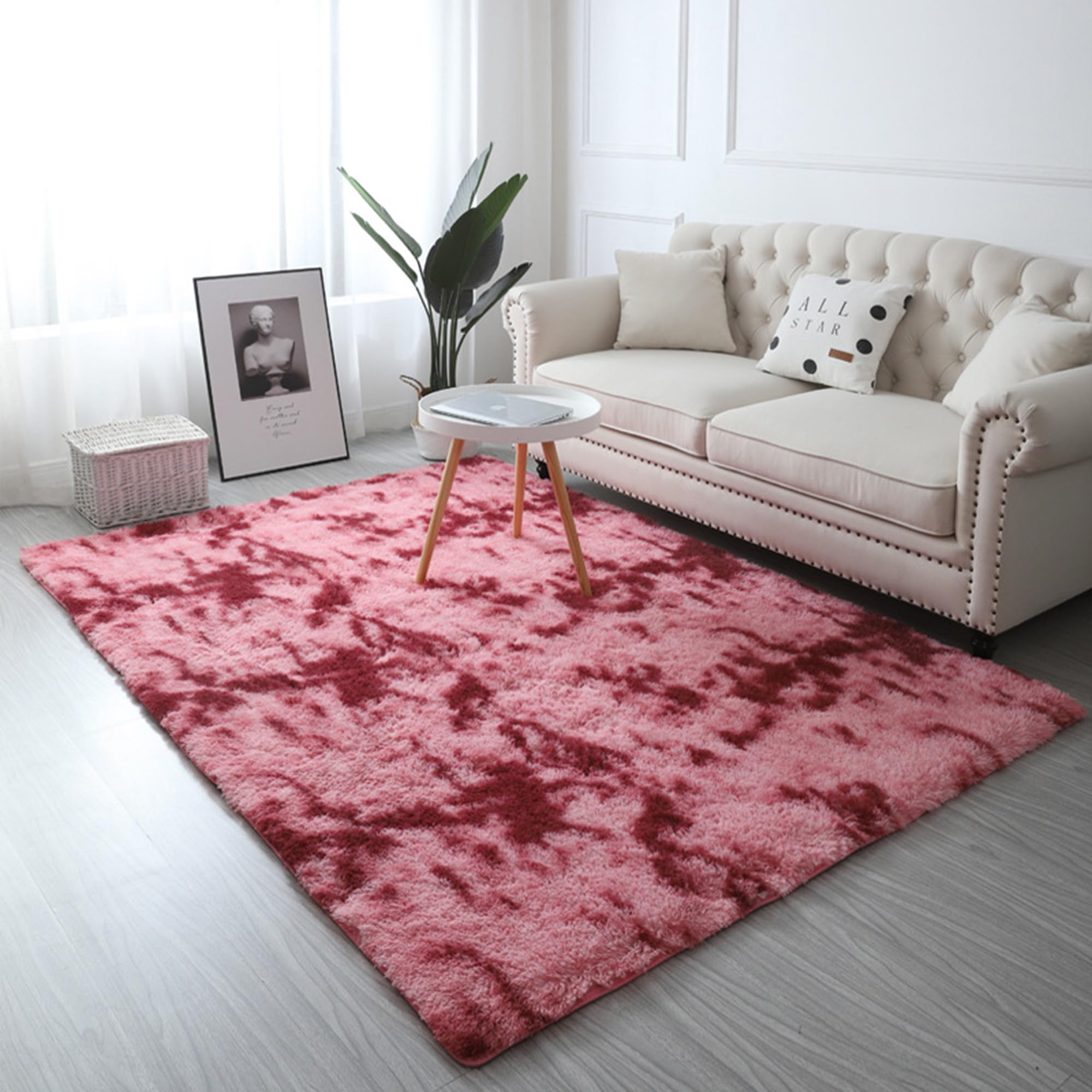 Tapis de salon à poils épais et doux pour chambre à coucher - tapis de chevet lavable et antidérapant - Ne perd pas ses poils - Pour salon et décoration d'intérieur (140 x 200 cm, rouge)