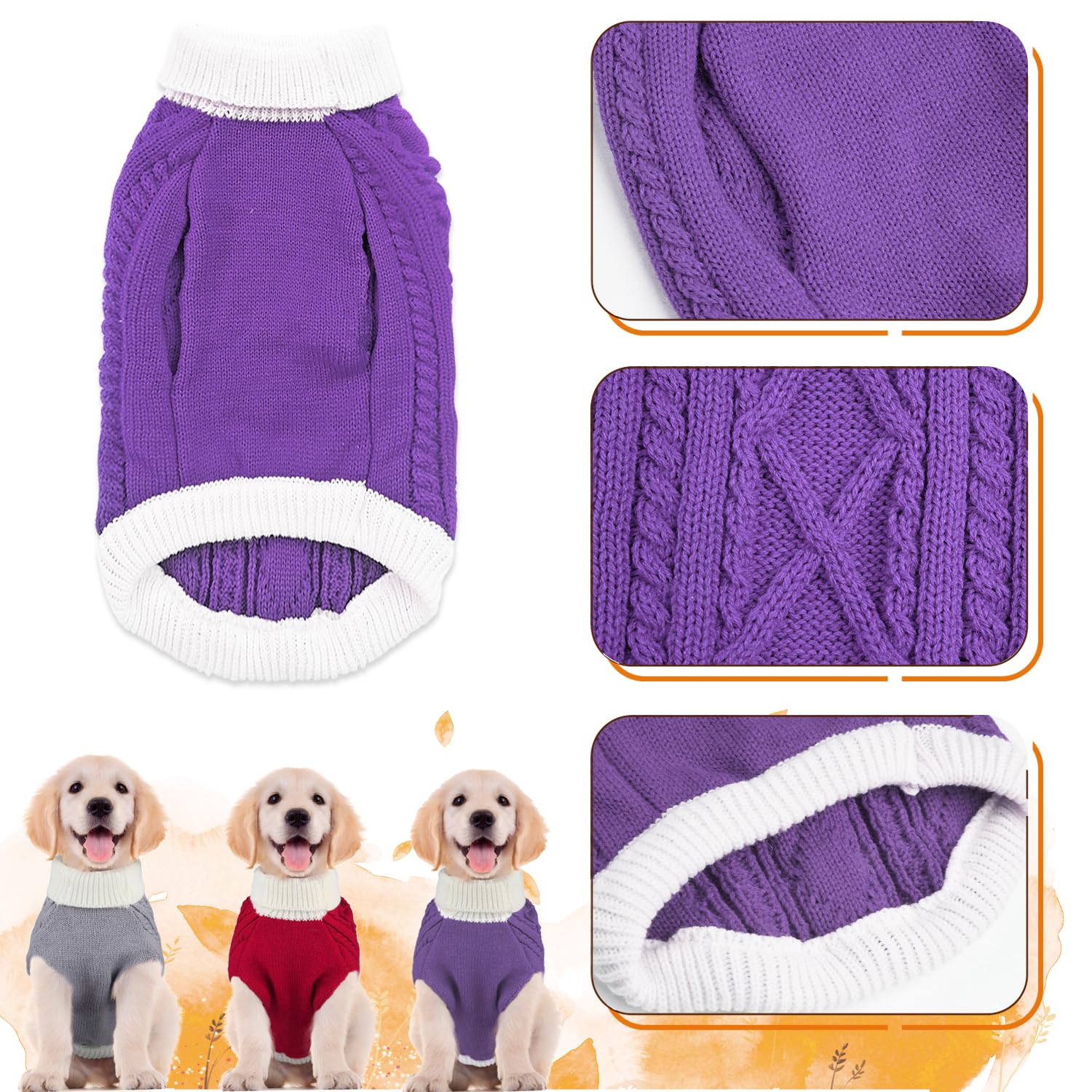 Suéteres para perros pequeños con agujero para correa, cuello alto, suéteres de punto para niños y niñas, ropa cálida suave y de alta elasticidad para mascotas para otoño e invierno, camisas para