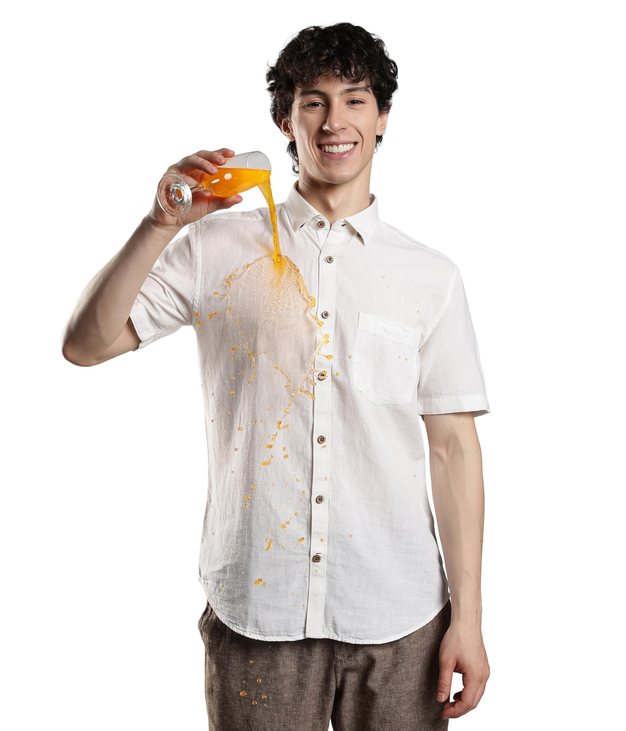 turms Men's Casual Solid Linen Shirts, Odor Control, Kansas Linen, Concealed Button Down Collar, Tailored Fit, Half Sleeve-picture-10
