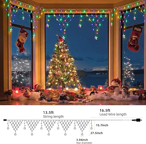 Miniatura 5 de DINGFU Luces de red de Navidad, 13.5 pies, 196 LED, impermeables, decoraciones de Navidad al aire libre, 8 modos de luces LED con control remoto,