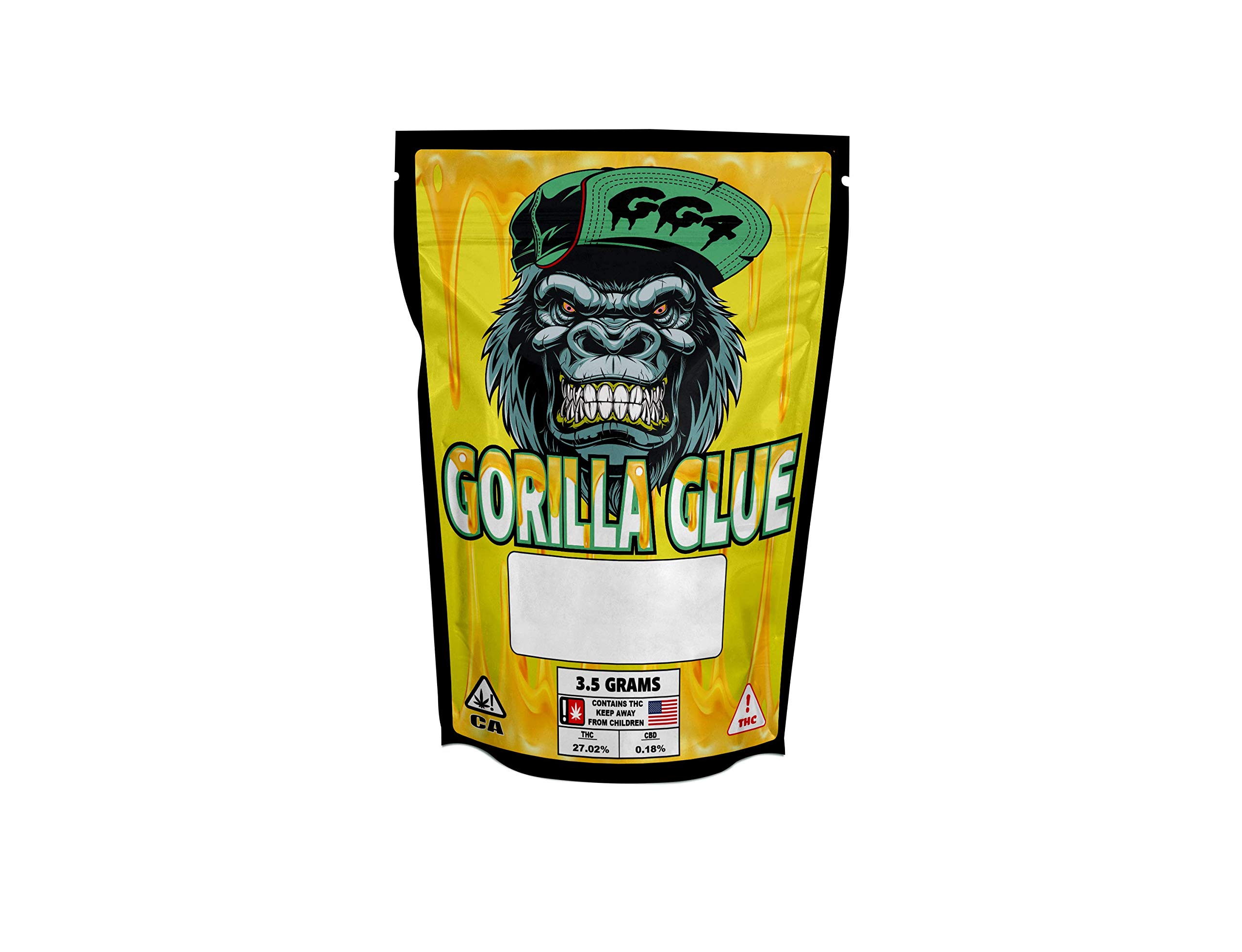 Pound's Press 3.5g, 1/8oz Mylar Bag Stickers - Printed High Gloss Vinyl Label with Strain Design (Gorilla Glue, Pack of 128)