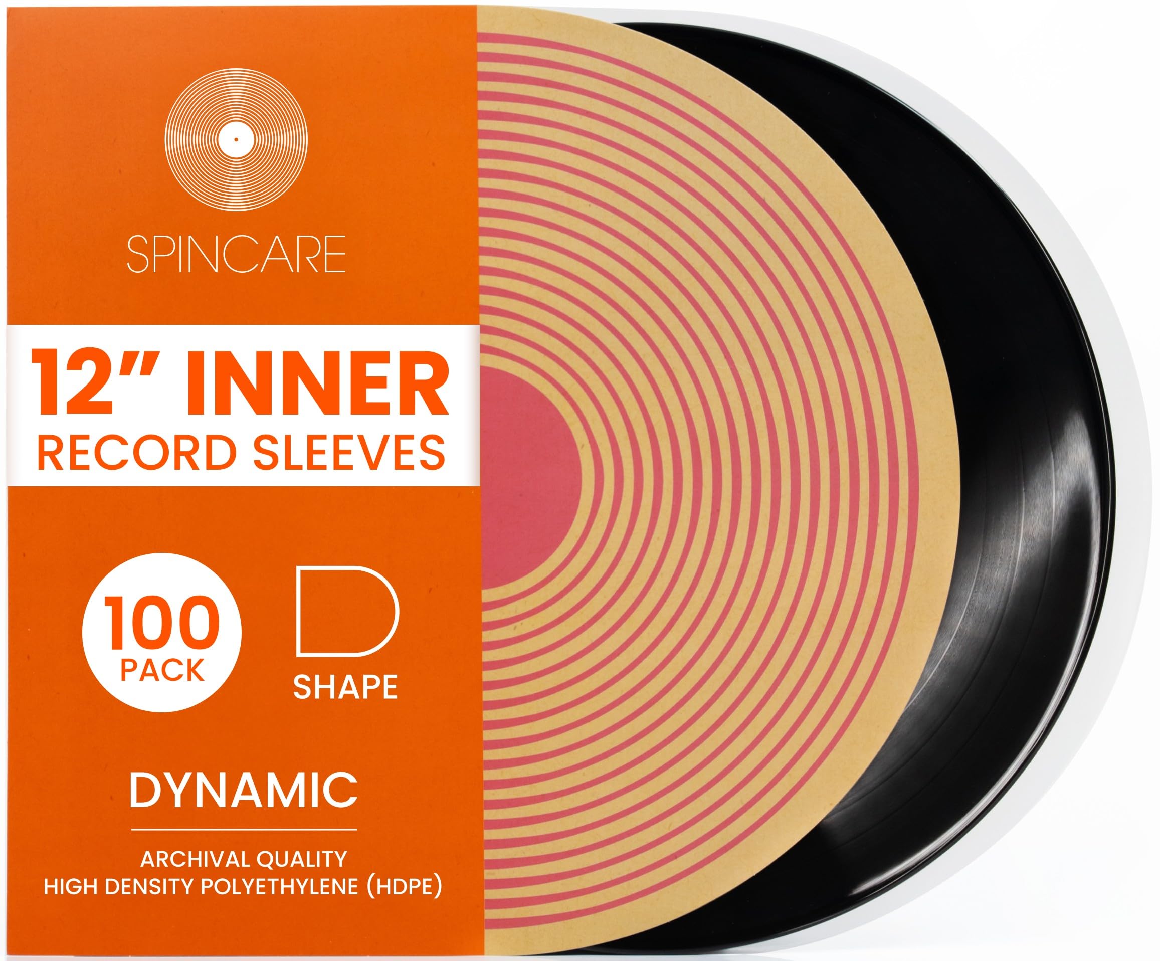 SPINCARE 100x Internal Vinyl Record Sleeves 33 Turn 12" LP | Dynamic Anti-Static Plastic Protective Pouch | 50 Micron HDPE | 307mm x 307mm