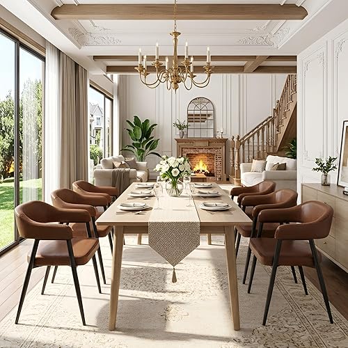 Miniatura 3 de HNY Juego de 6 sillas modernas de comedor con brazos, sillas de comedor de barril tapizadas en piel sintética retro con brazos, silla de acento