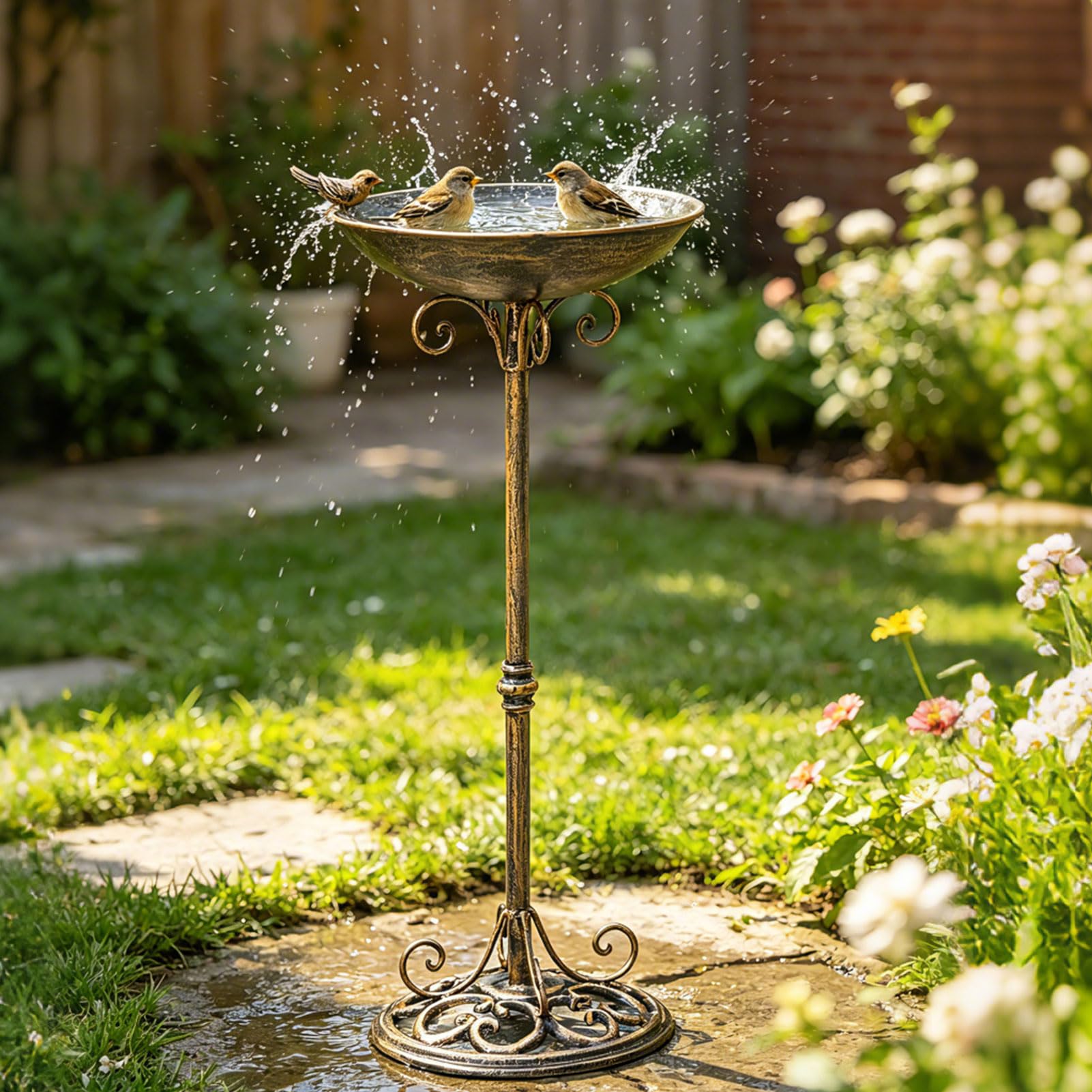 HOUYANG Cast Iron Pedestal Bird Bath