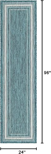 Vista 214 de Unique Loom - Colección Outdoor Border - Tapete para exteriores de borde suave - 5 pies 3 pulgadas x 8 pies, rectangular, azul/marfil azu/marfil