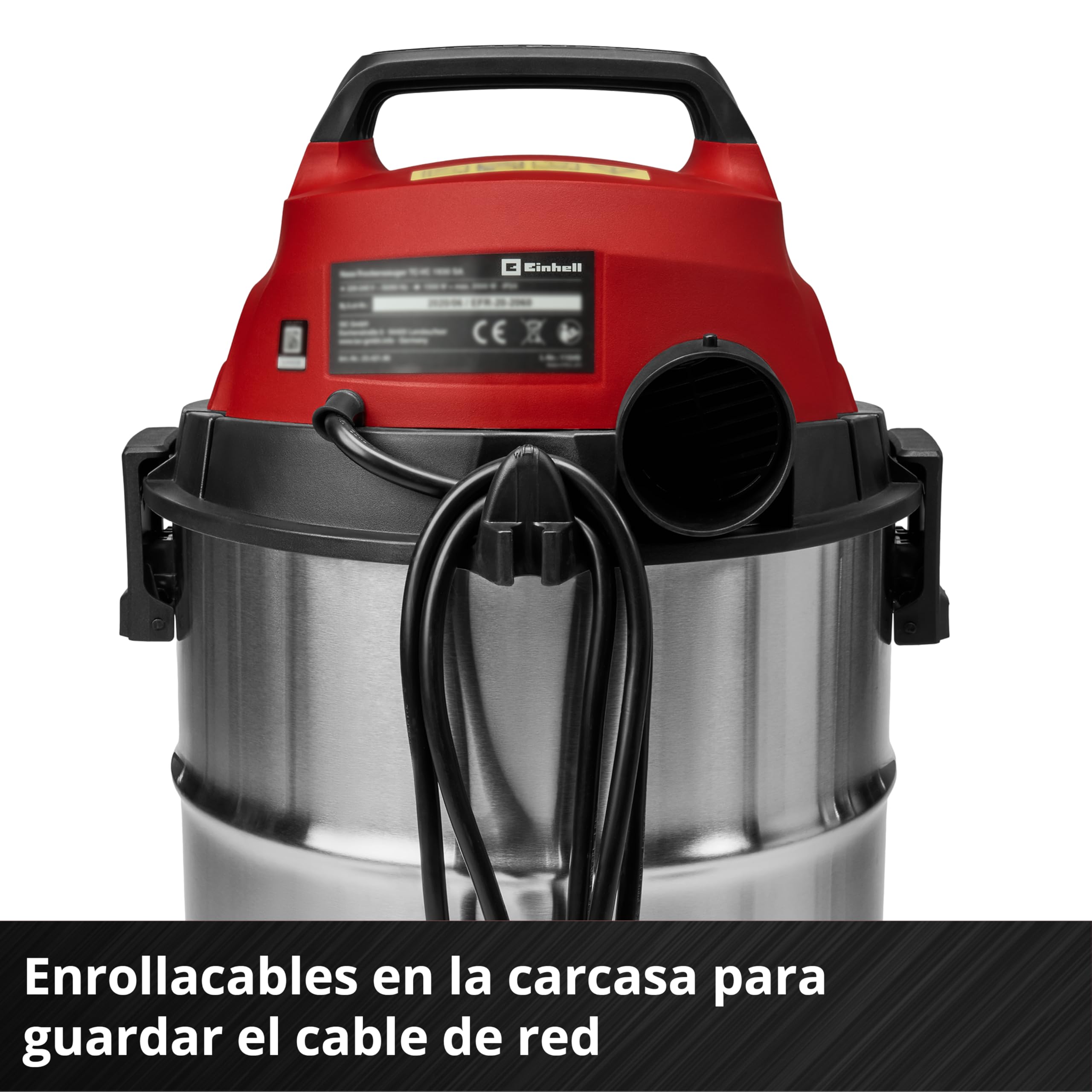 Einhell Aspirador en seco y húmedo TC-VC 3055 SA (900 W, 190 mbar, Toma automática, Recipiente de Acero Inoxidable 30 l, Ruedas y Rodillos, Incl. boquillas, filtros y Bolsa colectora de Suciedad)