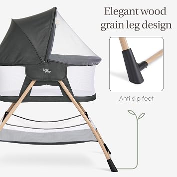 Evolur Cozy Dreamer Bassinet Portable Baby Bassinet with Canopy, High-Density Mesh Over & Comfort Toys, Foldable Lightweight Travel Bassinet for Newborn Black