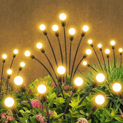 Luces solares de jardín impermeables para exteriores, paquete de 2 16 luces LED oscilantes, luces de luciérnaga para decoración al aire libre para