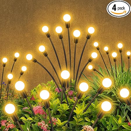 Solar Garden Lights Outdoor Waterproof, 4 Pack 32 LED Swaying Light Firefly Light Outdoor Decor Lights for Garden Gifts for Pathway Party Christmas Decoration, Warm White