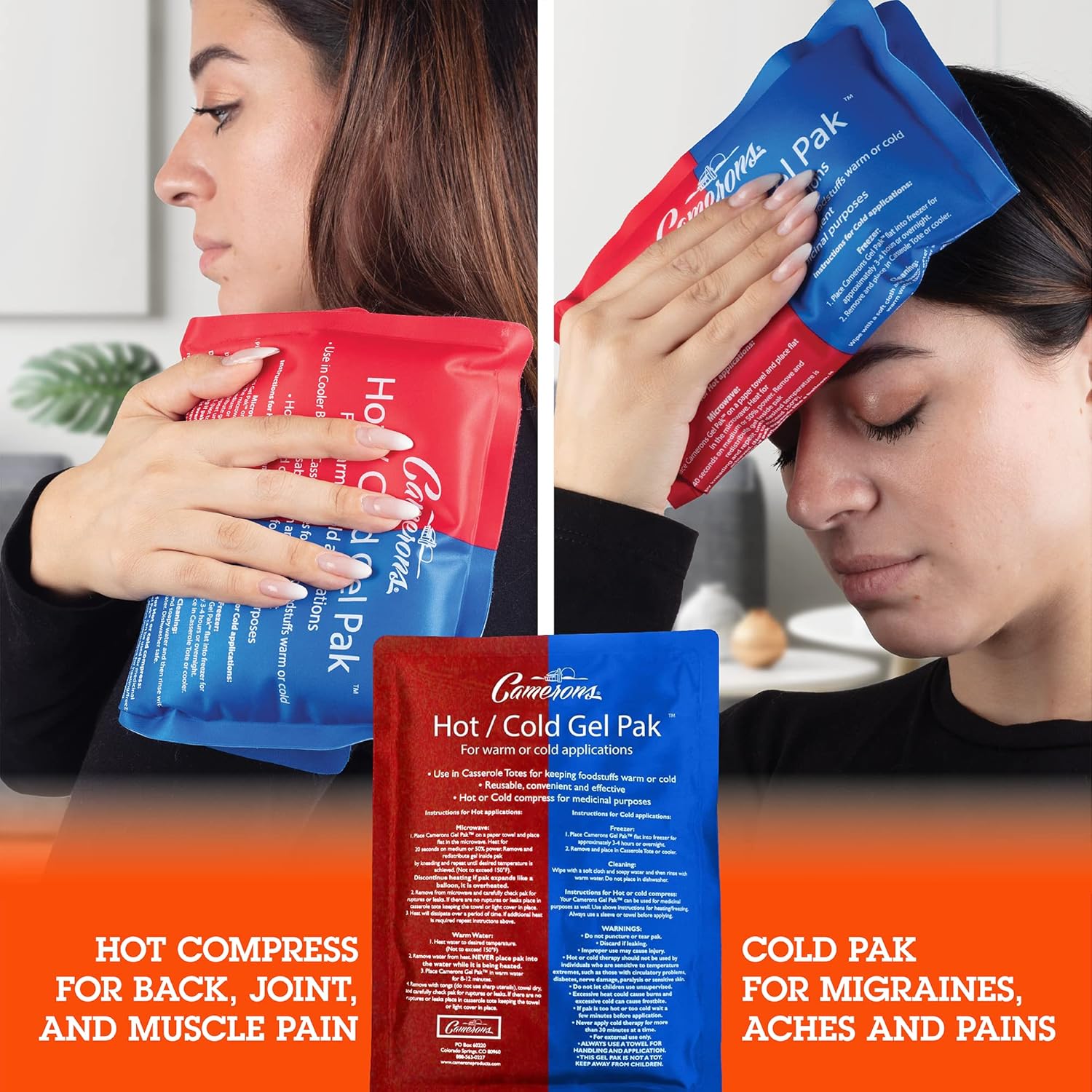 Camerons Hot or Cold Gel Pack - Set of 4 XL Ice & Heating Packs (8"x11") - Large Reusable Packs Keep Temp - Use in Casserole Carrier, Lunch Box, for Warm & Cold Compress & Physical Therapy