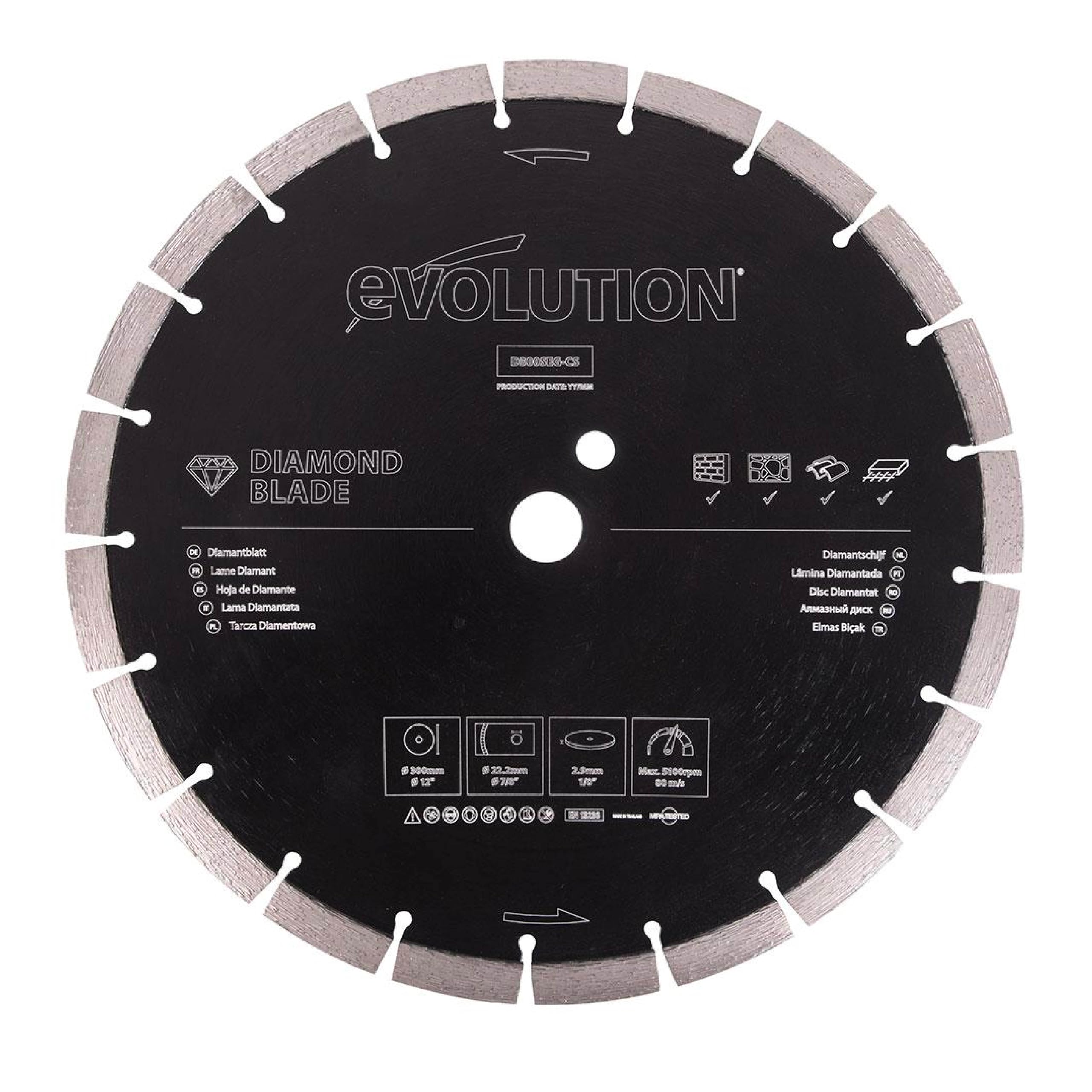 Evolution Power Tools Tarcza diamentowa do przecinarek tarczowych D300SEG-CS 300 mm – Segmentowana krawędź do cięcia kamienia, cegieł, betony zbrojonego i kamienia naturalnego