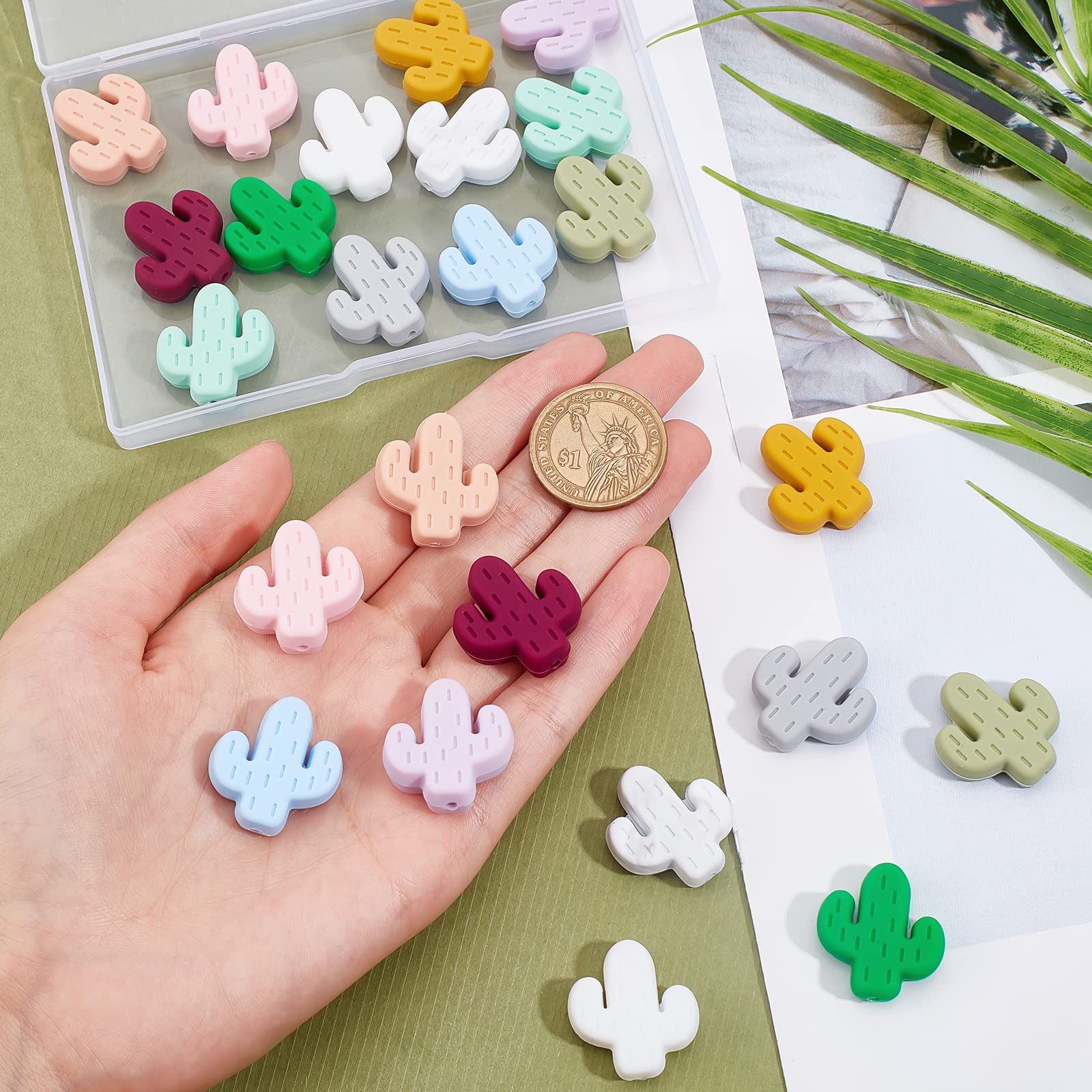 CHGCRAFT 24 Pieces 12 Colors Cactus Silicone Beads Cactus Charm Beads