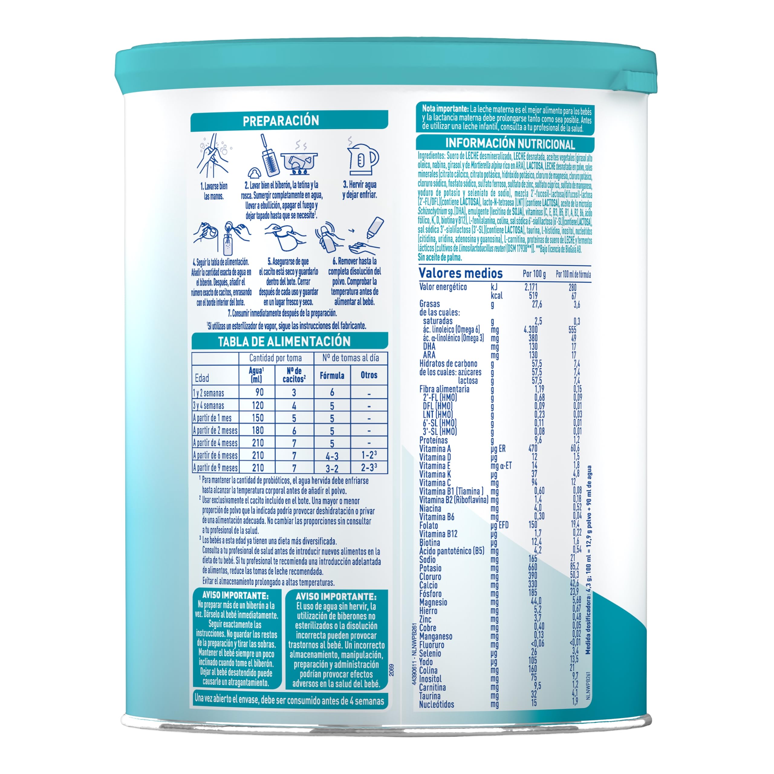 Nestlé NAN OPTIPRO 1 Leche para lactantes, leche de formula desde el primer día, Leche en Polvo, bote de 800g