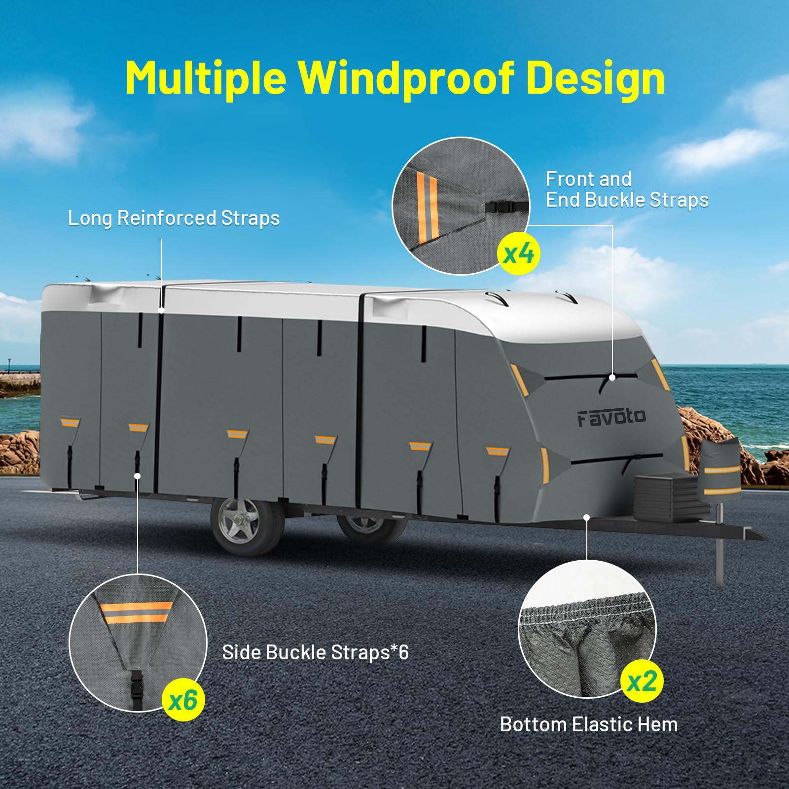 Favoto Copertura Camper Impermeabile Esterno - Telo Protettivo Per Roulotte Copri Veicolo Ricreativo 420D Oxford Tessuto Non Tessuto Traspirante Antivento Antipolvere UV 610x250x220cm