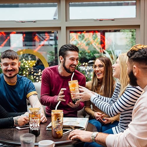 Miniatura 4 de Umigy Regalos de agradecimiento para profesores, vasos de vidrio de cerveza con forma de lata de 16 onzas con tapas, cepillos para pajitas, regalos