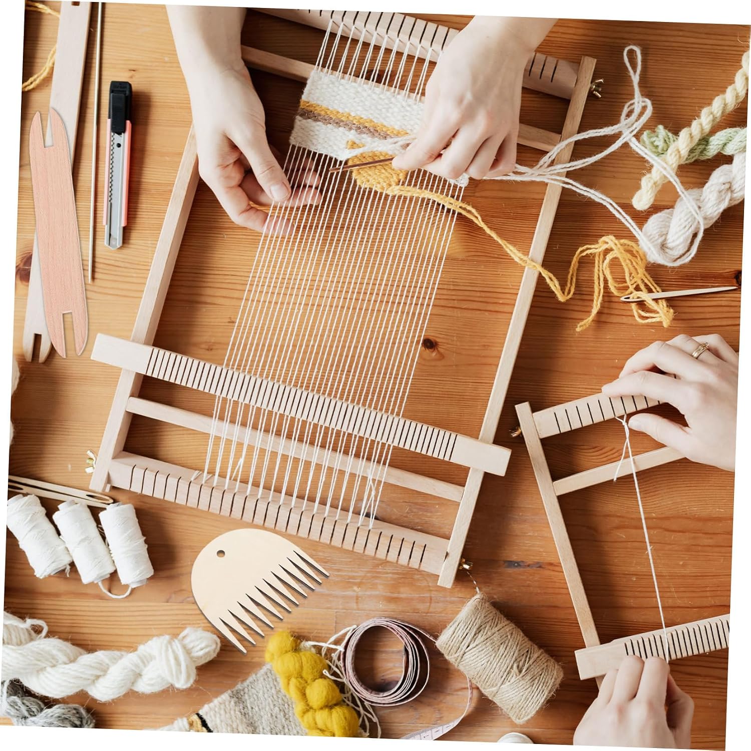 SEWOART 1set Complete Weaving Tool Kit Handmade Braided Accessory Set Wooden Shuttle Stick Knitting Needles for Tapestry